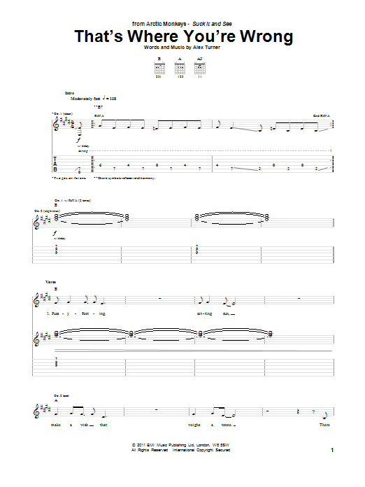 Download Arctic Monkeys That's Where You're Wrong Sheet Music and learn how to play Guitar Tab PDF digital score in minutes