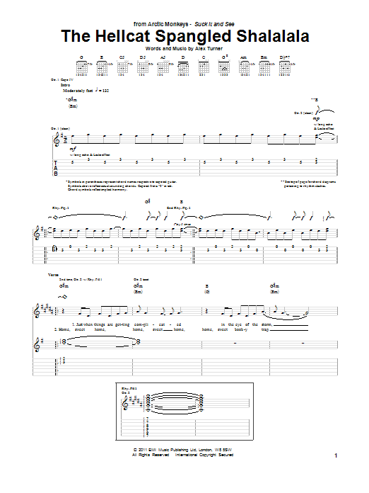 Download Arctic Monkeys The Hellcat Spangled Shalalala Sheet Music and learn how to play Guitar Tab PDF digital score in minutes