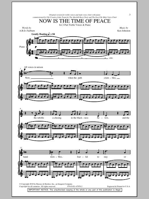 Download A.R.D. Fairburn Now Is The Time Of Peace Sheet Music and learn how to play 2-Part Choir PDF digital score in minutes