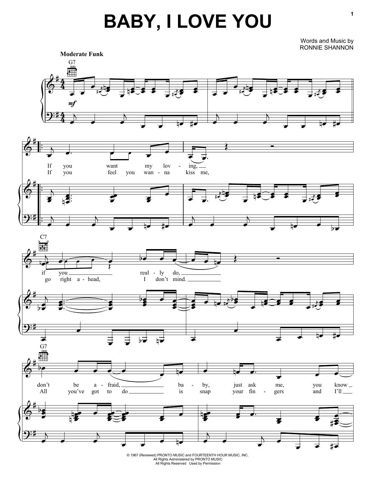 Download Aretha Franklin Baby, I Love You Sheet Music and learn how to play Piano, Vocal & Guitar (Right-Hand Melody) PDF digital score in minutes