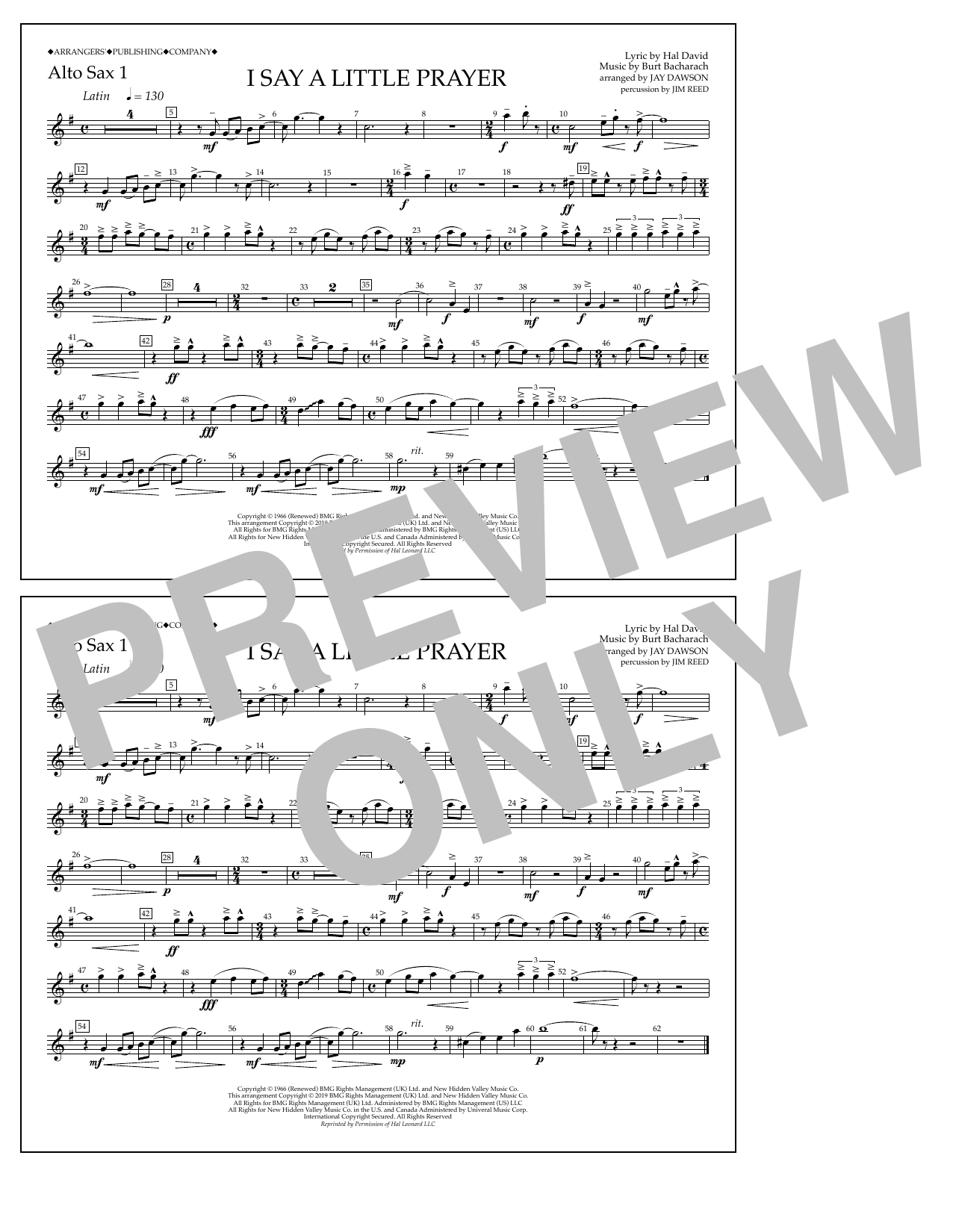 Download Aretha Franklin I Say a Little Prayer (arr. Jay Dawson) - Alto Sax 1 Sheet Music and learn how to play Marching Band PDF digital score in minutes