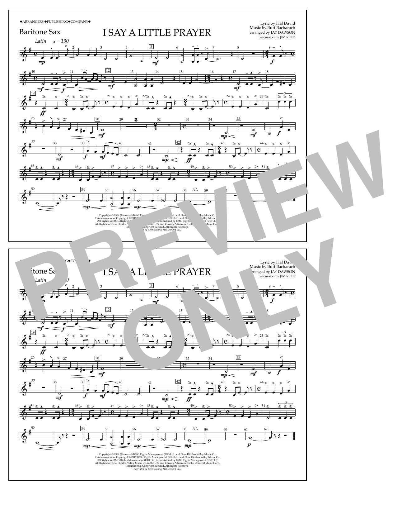 Download Aretha Franklin I Say a Little Prayer (arr. Jay Dawson) - Bari Sax Sheet Music and learn how to play Marching Band PDF digital score in minutes