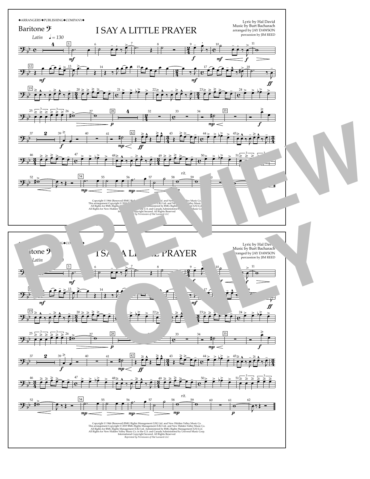 Download Aretha Franklin I Say a Little Prayer (arr. Jay Dawson) - Baritone B.C. Sheet Music and learn how to play Marching Band PDF digital score in minutes