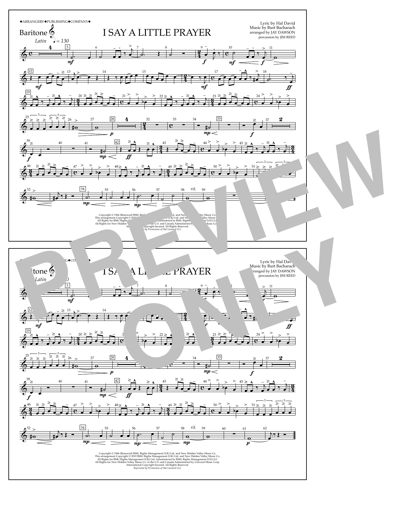 Download Aretha Franklin I Say a Little Prayer (arr. Jay Dawson) - Baritone T.C. Sheet Music and learn how to play Marching Band PDF digital score in minutes
