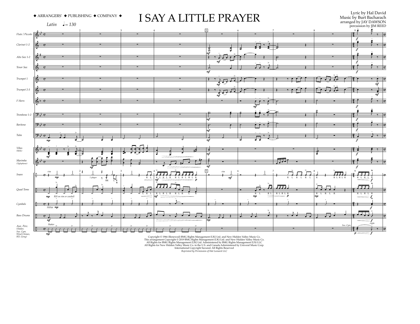 Download Aretha Franklin I Say a Little Prayer (arr. Jay Dawson) - Conductor Sheet Music and learn how to play Marching Band PDF digital score in minutes