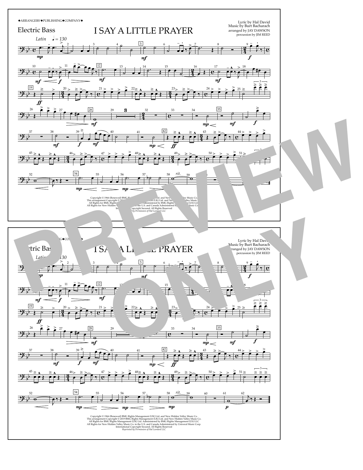 Download Aretha Franklin I Say a Little Prayer (arr. Jay Dawson) - Electric Bass Sheet Music and learn how to play Marching Band PDF digital score in minutes