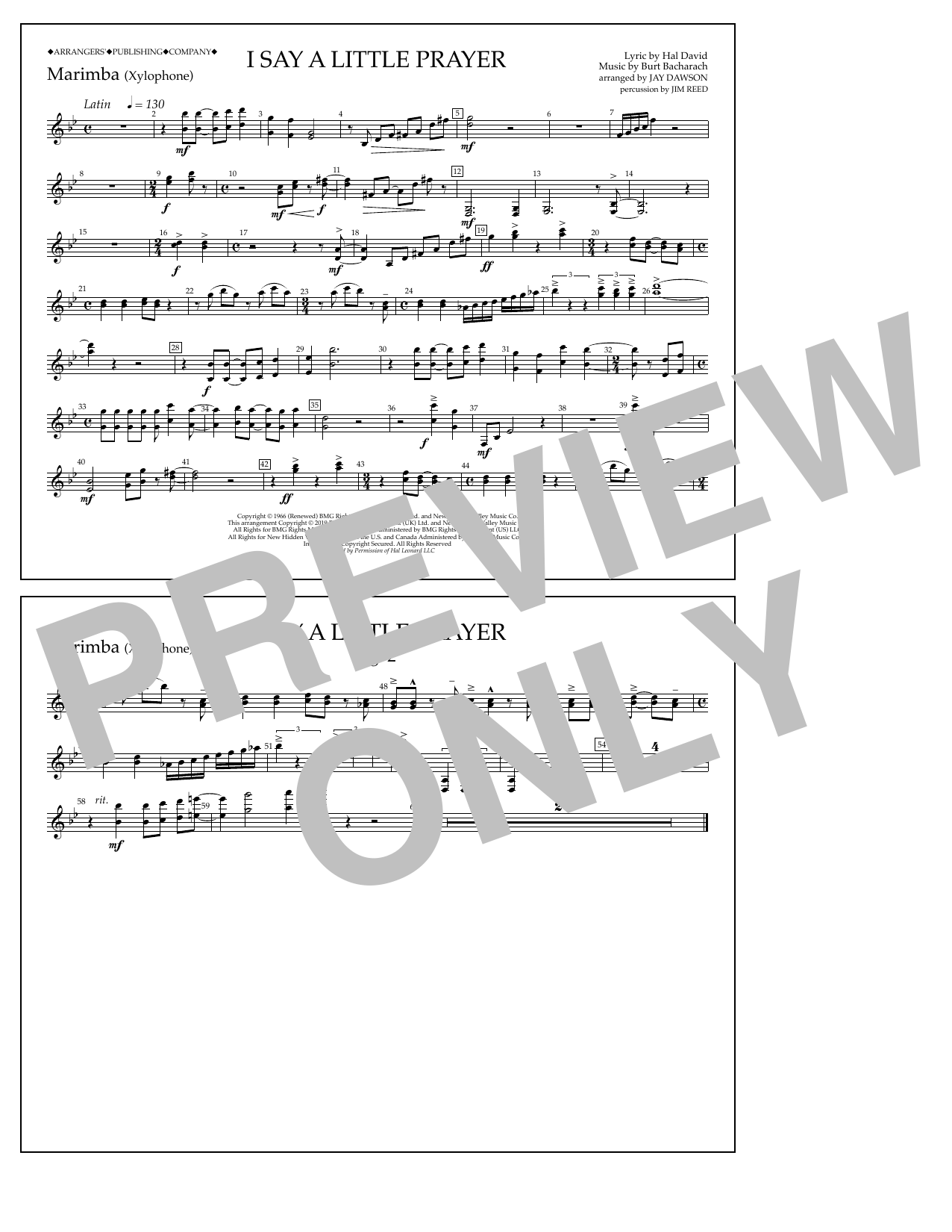 Download Aretha Franklin I Say a Little Prayer (arr. Jay Dawson) - Marimba Sheet Music and learn how to play Marching Band PDF digital score in minutes