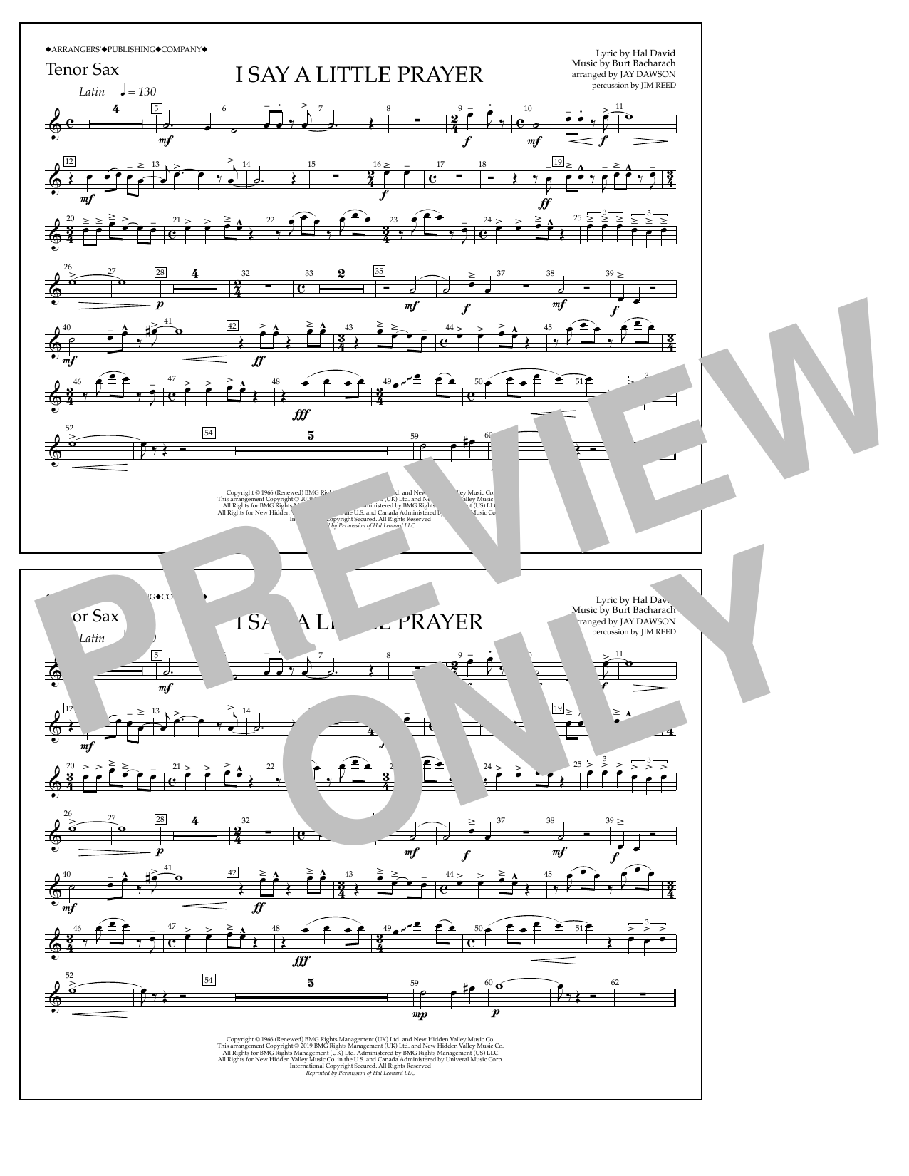 Download Aretha Franklin I Say a Little Prayer (arr. Jay Dawson) - Tenor Sax Sheet Music and learn how to play Marching Band PDF digital score in minutes