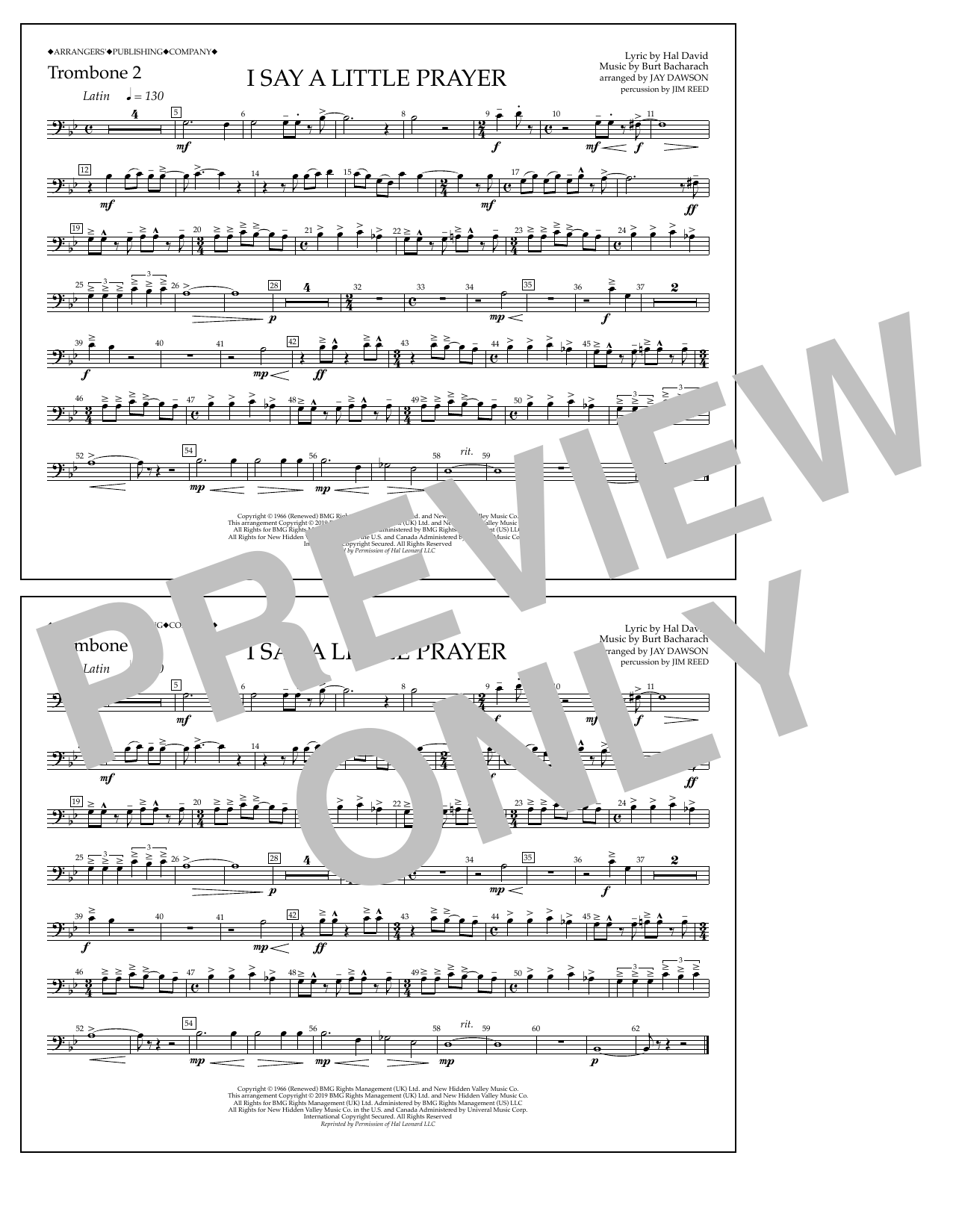 Download Aretha Franklin I Say a Little Prayer (arr. Jay Dawson) - Trombone 2 Sheet Music and learn how to play Marching Band PDF digital score in minutes