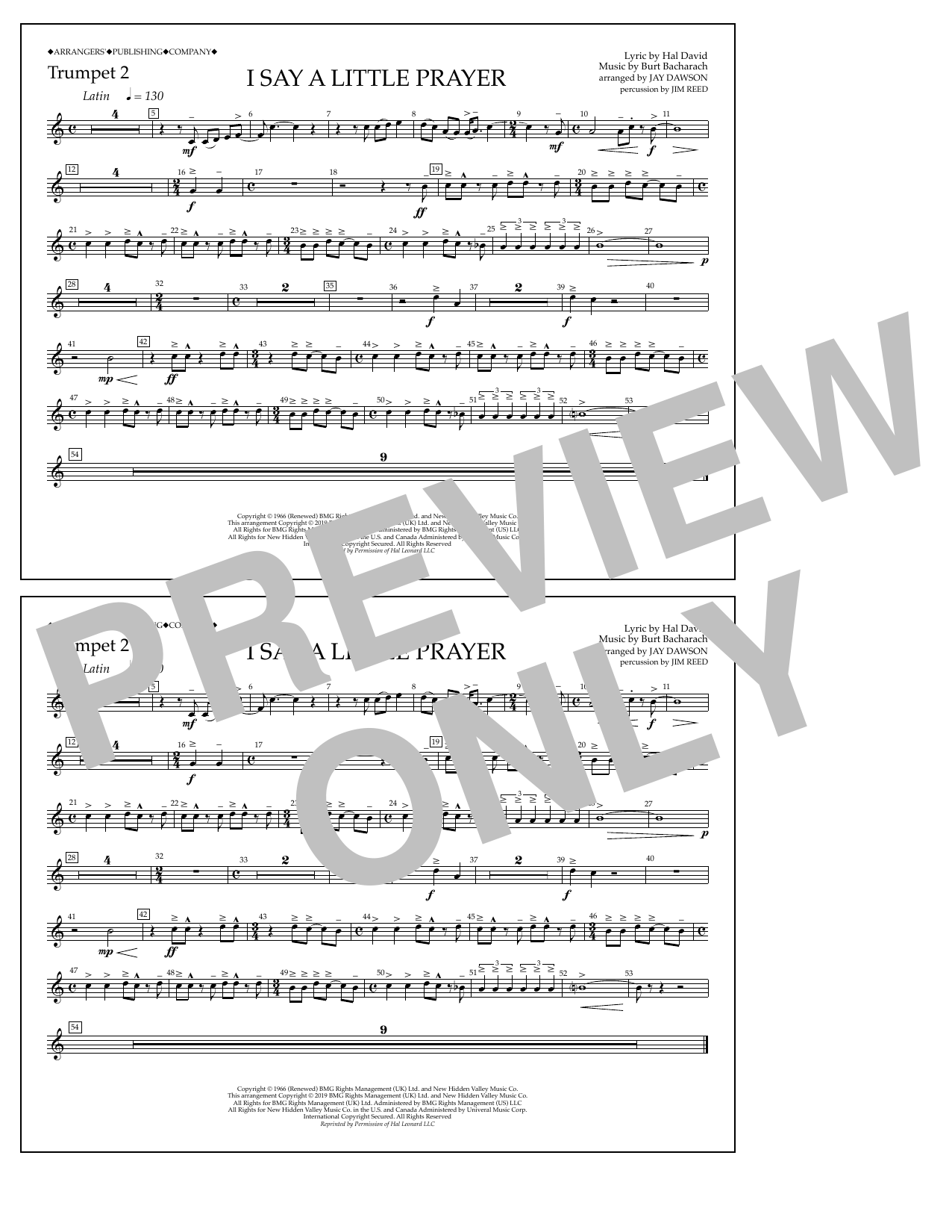 Download Aretha Franklin I Say a Little Prayer (arr. Jay Dawson) - Trumpet 2 Sheet Music and learn how to play Marching Band PDF digital score in minutes