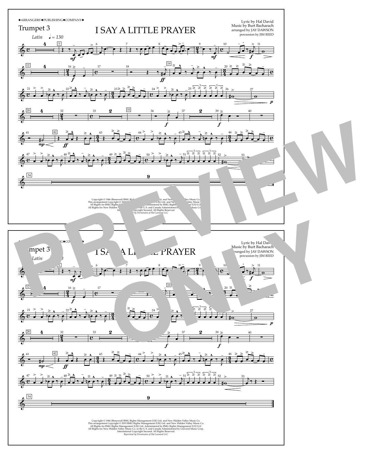 Download Aretha Franklin I Say a Little Prayer (arr. Jay Dawson) - Trumpet 3 Sheet Music and learn how to play Marching Band PDF digital score in minutes