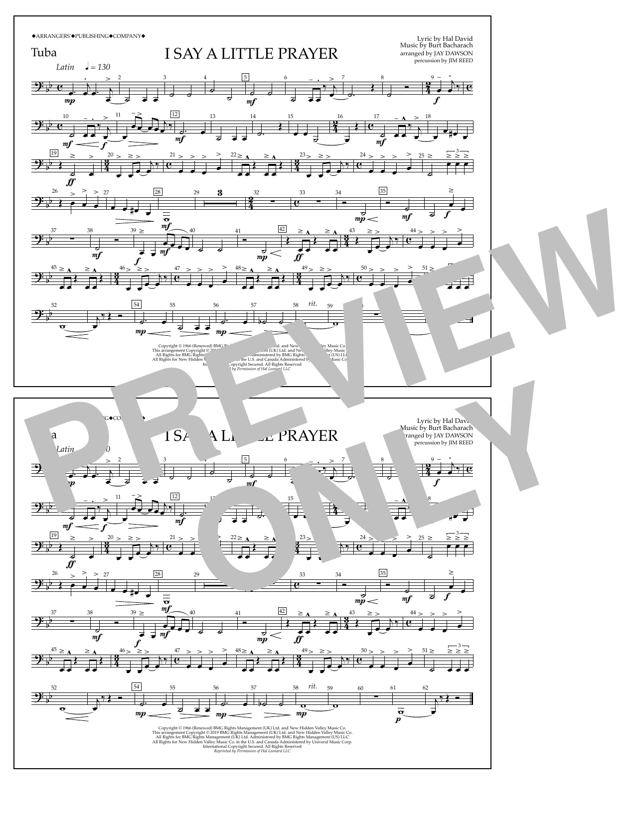 Download Aretha Franklin I Say a Little Prayer (arr. Jay Dawson) - Tuba Sheet Music and learn how to play Marching Band PDF digital score in minutes