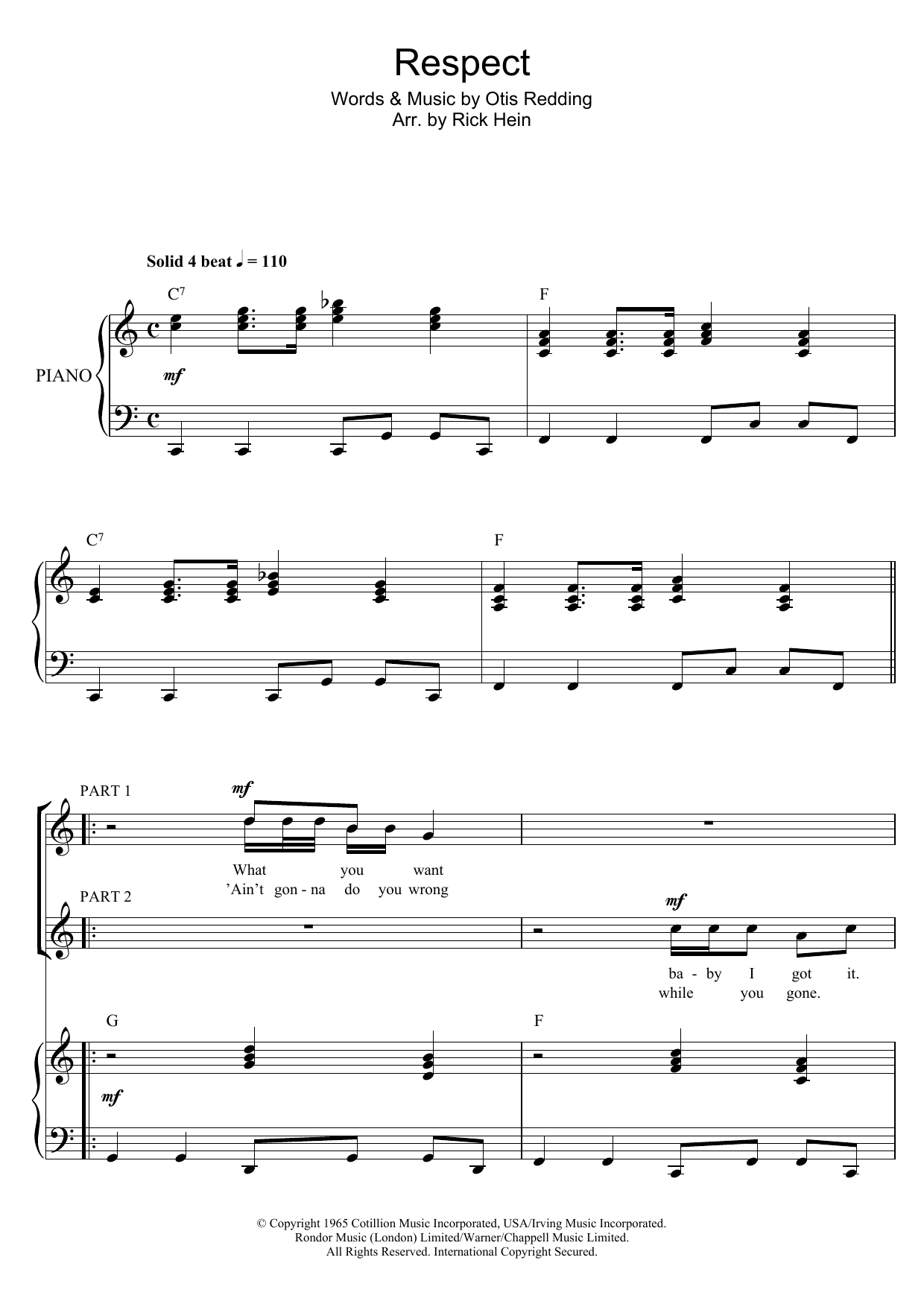 Download Aretha Franklin Respect (arr. Rick Hein) Sheet Music and learn how to play 2-Part Choir PDF digital score in minutes