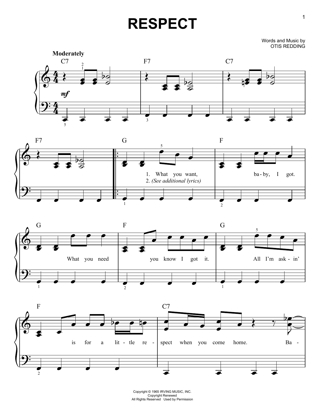 Download Aretha Franklin Respect Sheet Music and learn how to play Flute PDF digital score in minutes