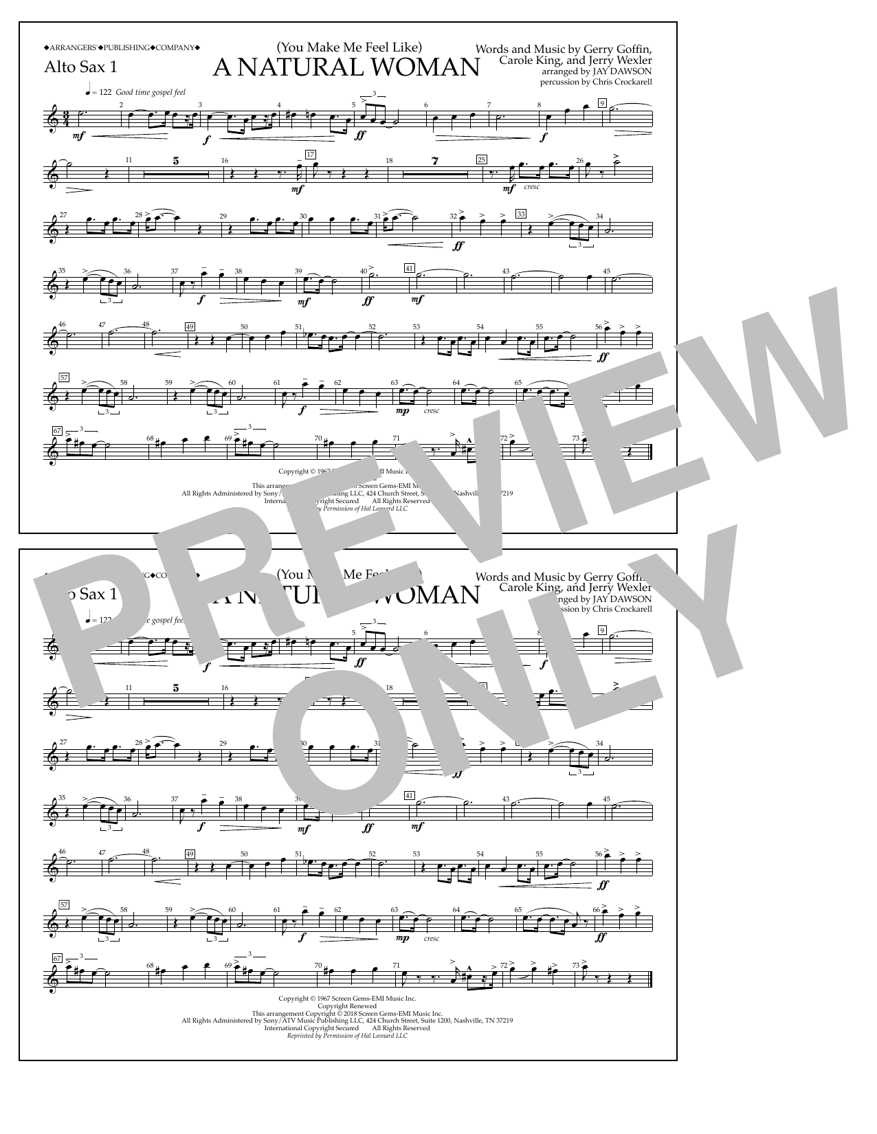 Download Aretha Franklin (You Make Me Feel Like) A Natural Woman (arr. Jay Dawson) - Alto Sax 1 Sheet Music and learn how to play Marching Band PDF digital score in minutes