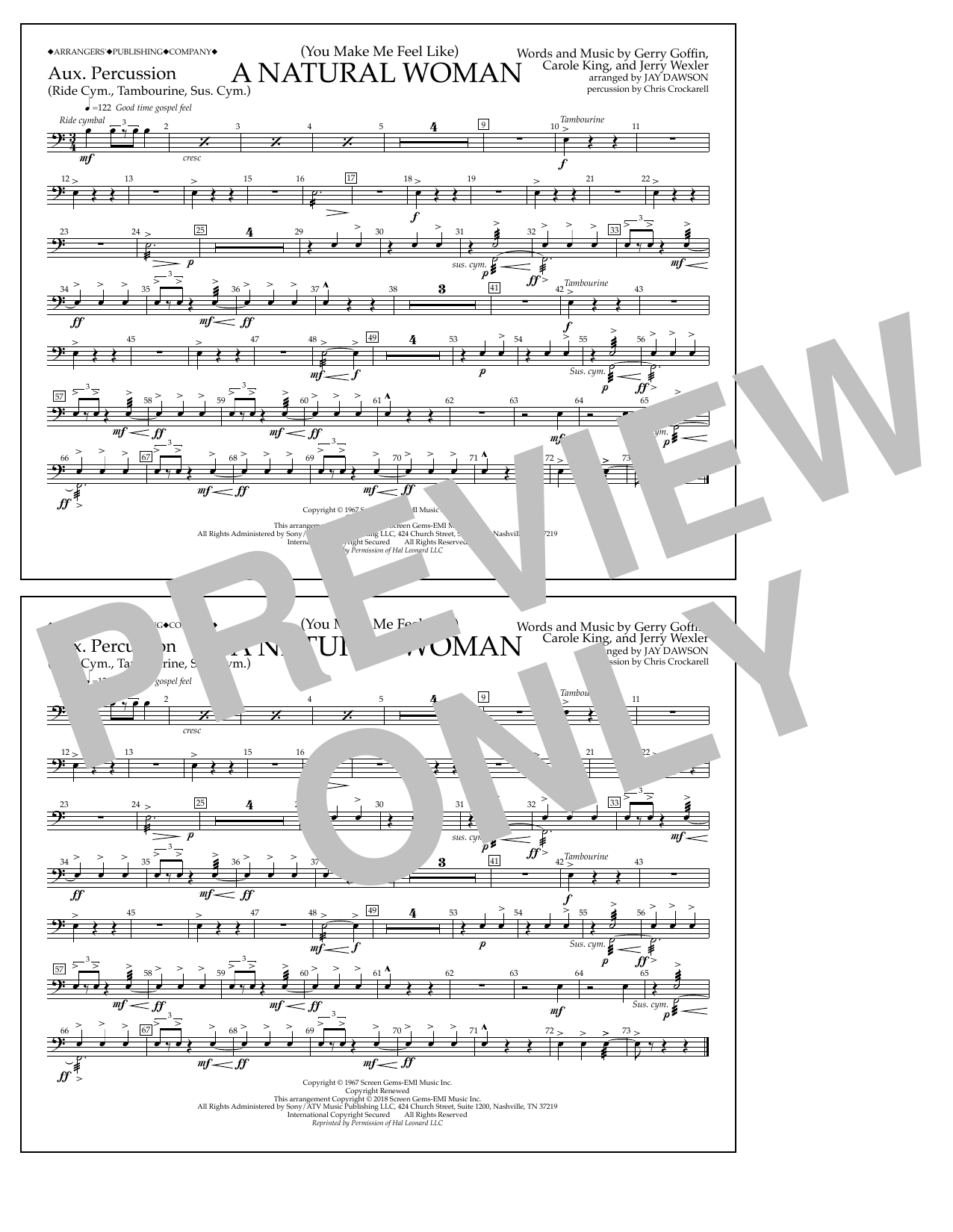 Download Aretha Franklin (You Make Me Feel Like) A Natural Woman (arr. Jay Dawson) - Aux Percussion Sheet Music and learn how to play Marching Band PDF digital score in minutes