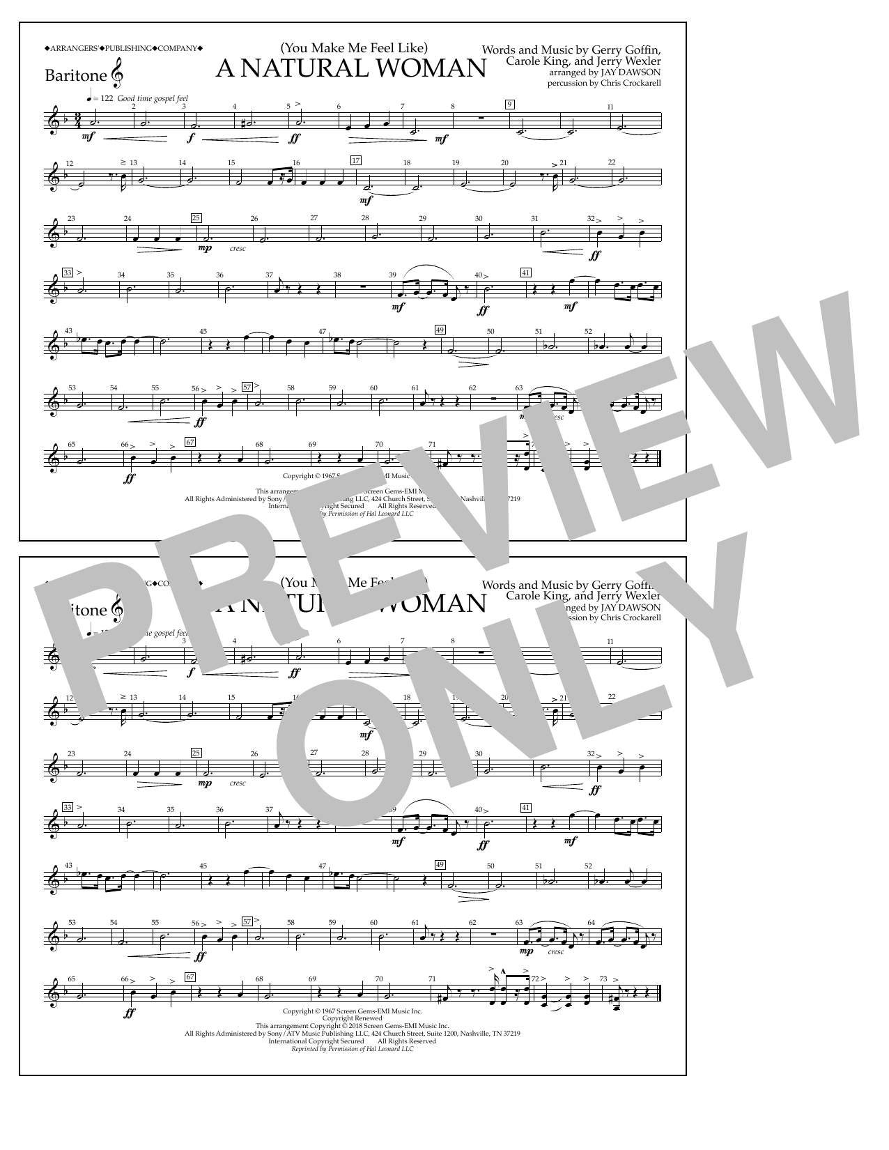 Download Aretha Franklin (You Make Me Feel Like) A Natural Woman (arr. Jay Dawson) - Baritone T.C. Sheet Music and learn how to play Marching Band PDF digital score in minutes