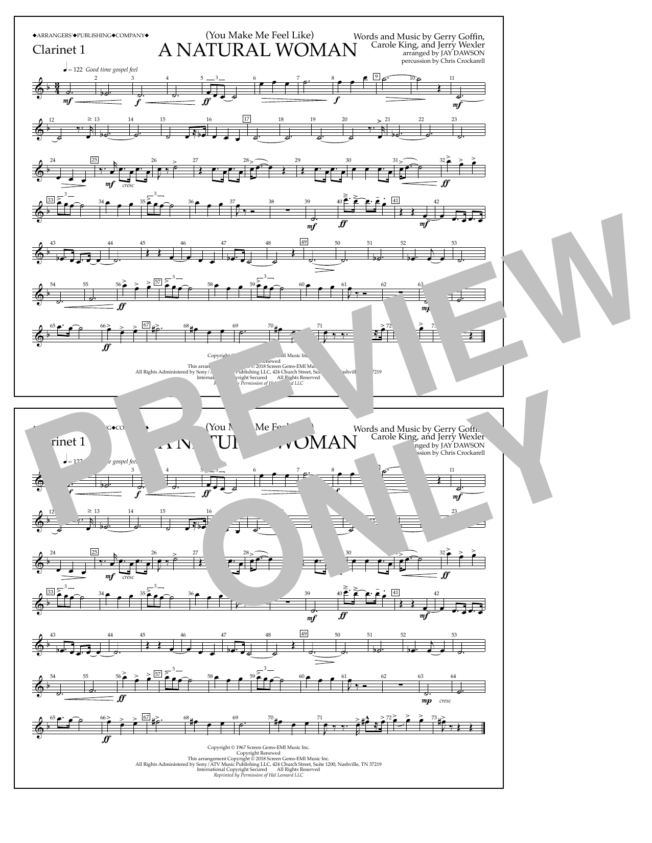 Download Aretha Franklin (You Make Me Feel Like) A Natural Woman (arr. Jay Dawson) - Clarinet 1 Sheet Music and learn how to play Marching Band PDF digital score in minutes