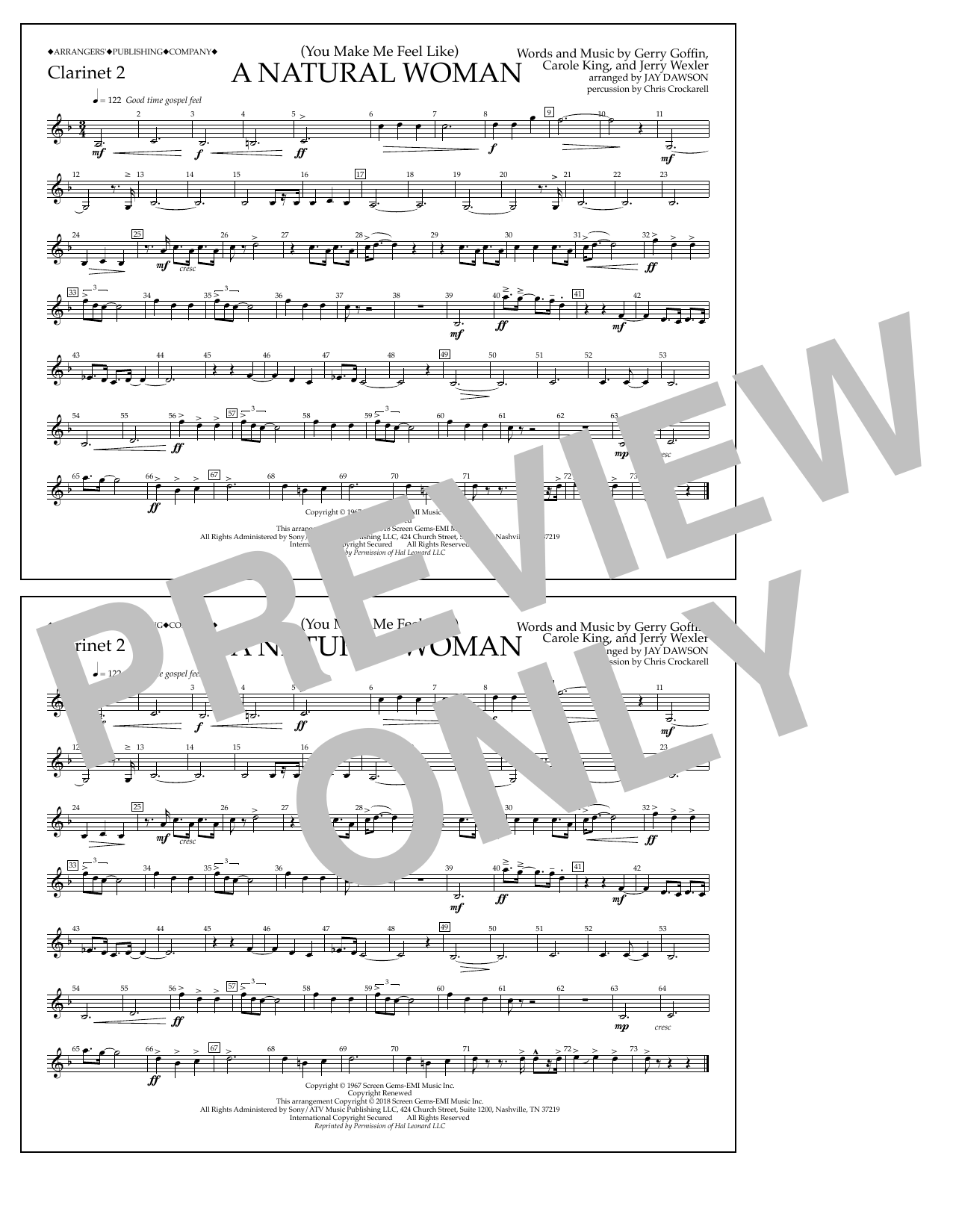 Download Aretha Franklin (You Make Me Feel Like) A Natural Woman (arr. Jay Dawson) - Clarinet 2 Sheet Music and learn how to play Marching Band PDF digital score in minutes