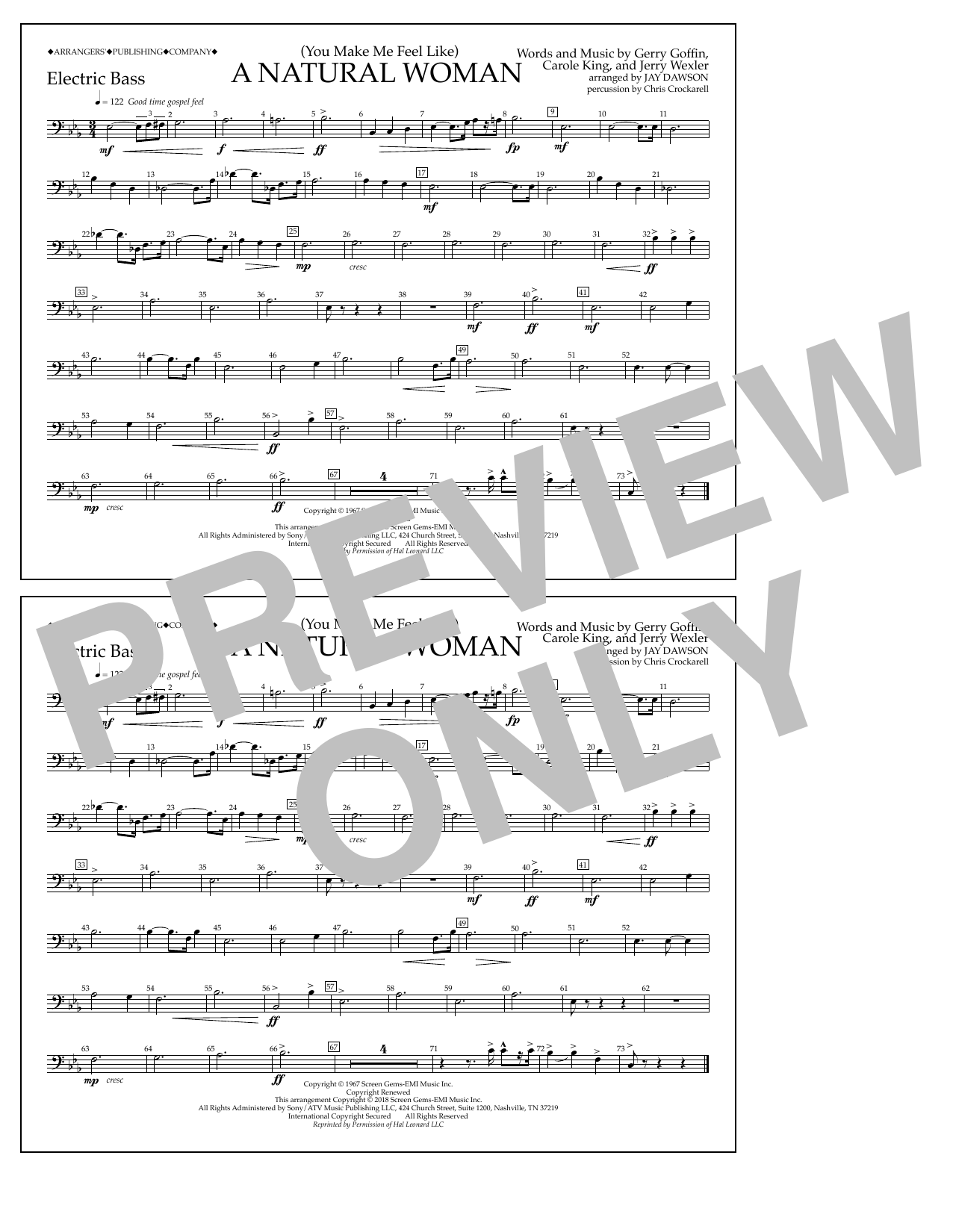 Download Aretha Franklin (You Make Me Feel Like) A Natural Woman (arr. Jay Dawson) - Electric Bass Sheet Music and learn how to play Marching Band PDF digital score in minutes