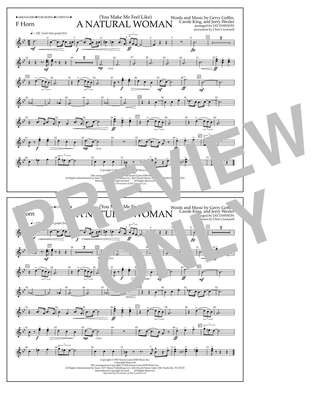 Download Aretha Franklin (You Make Me Feel Like) A Natural Woman (arr. Jay Dawson) - F Horn Sheet Music and learn how to play Marching Band PDF digital score in minutes
