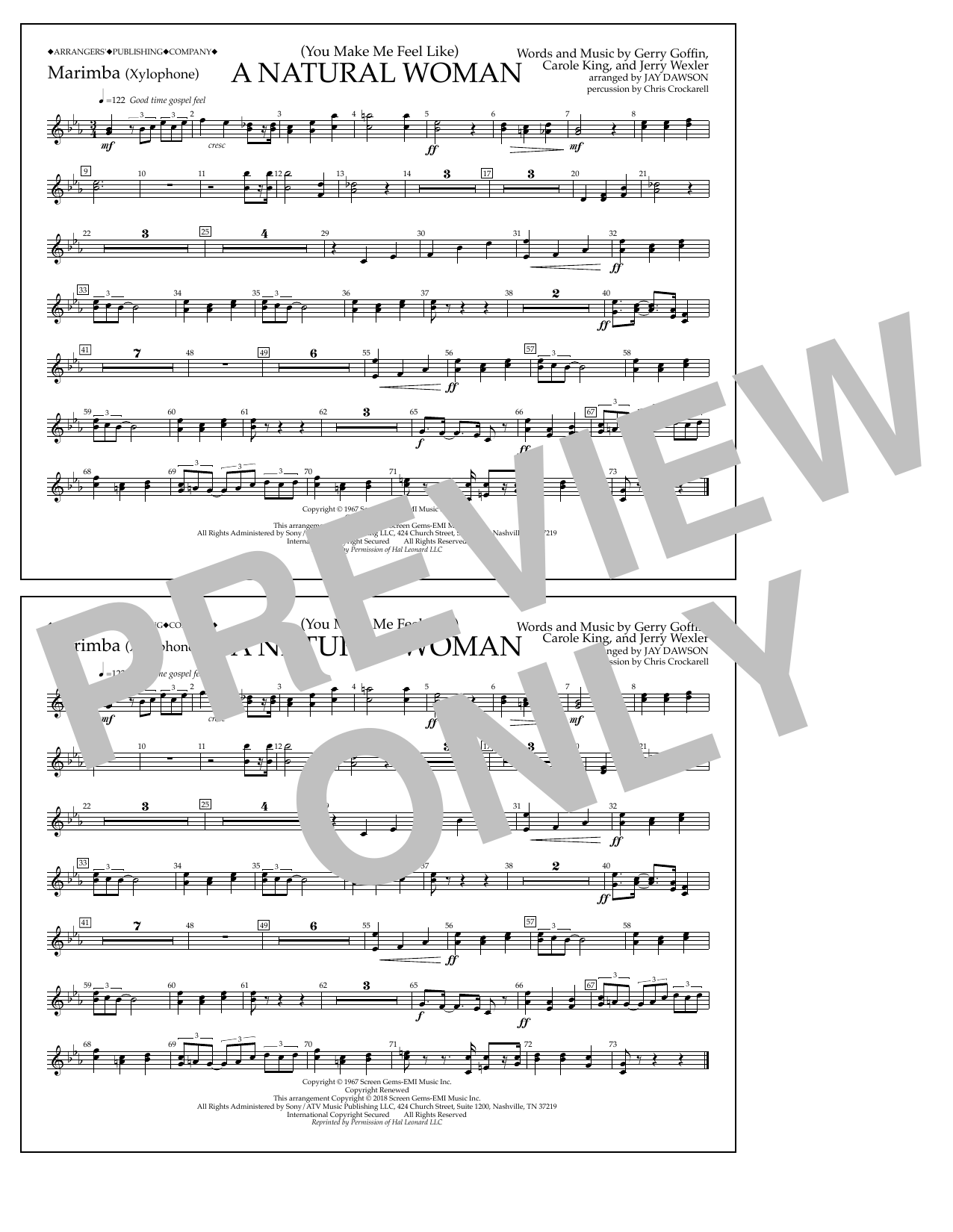 Download Aretha Franklin (You Make Me Feel Like) A Natural Woman (arr. Jay Dawson) - Marimba Sheet Music and learn how to play Marching Band PDF digital score in minutes