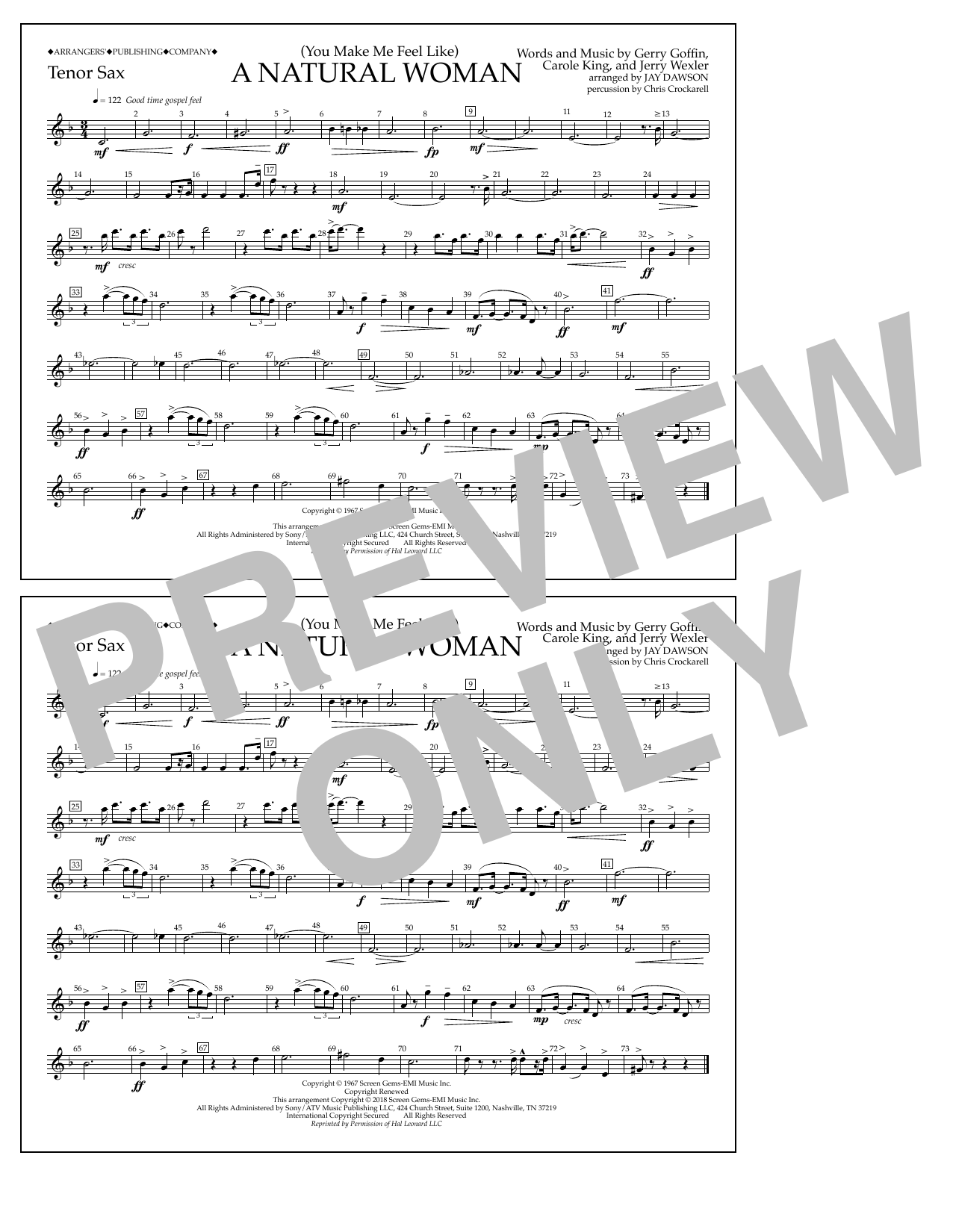 Download Aretha Franklin (You Make Me Feel Like) A Natural Woman (arr. Jay Dawson) - Tenor Sax Sheet Music and learn how to play Marching Band PDF digital score in minutes