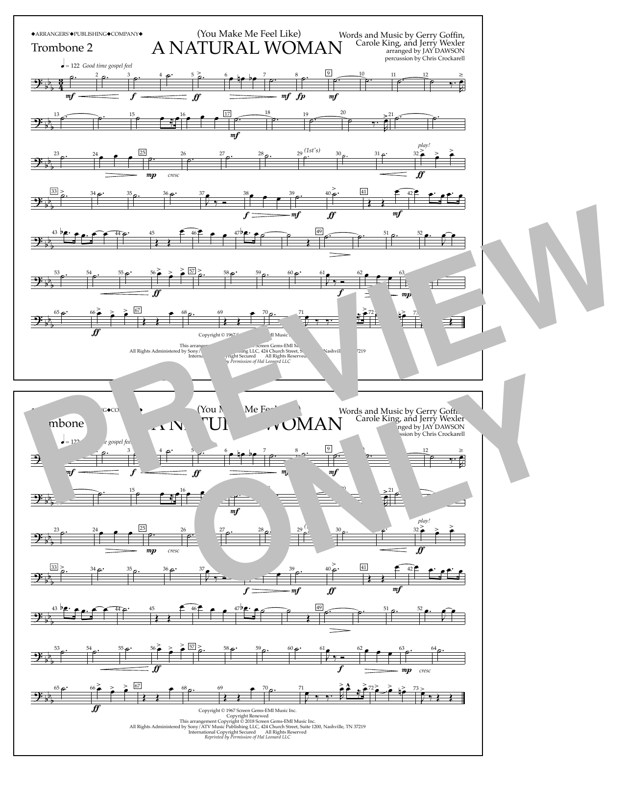 Download Aretha Franklin (You Make Me Feel Like) A Natural Woman (arr. Jay Dawson) - Trombone 2 Sheet Music and learn how to play Marching Band PDF digital score in minutes