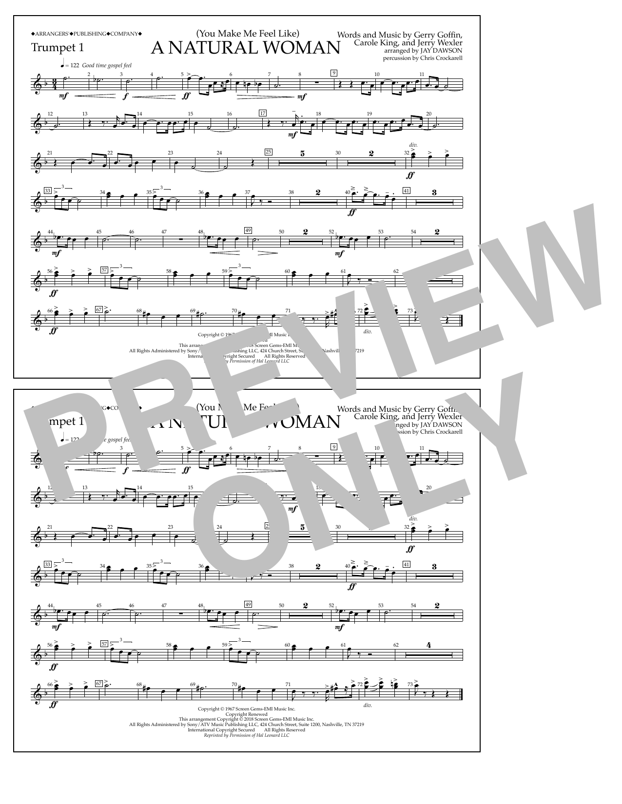 Download Aretha Franklin (You Make Me Feel Like) A Natural Woman (arr. Jay Dawson) - Trumpet 1 Sheet Music and learn how to play Marching Band PDF digital score in minutes