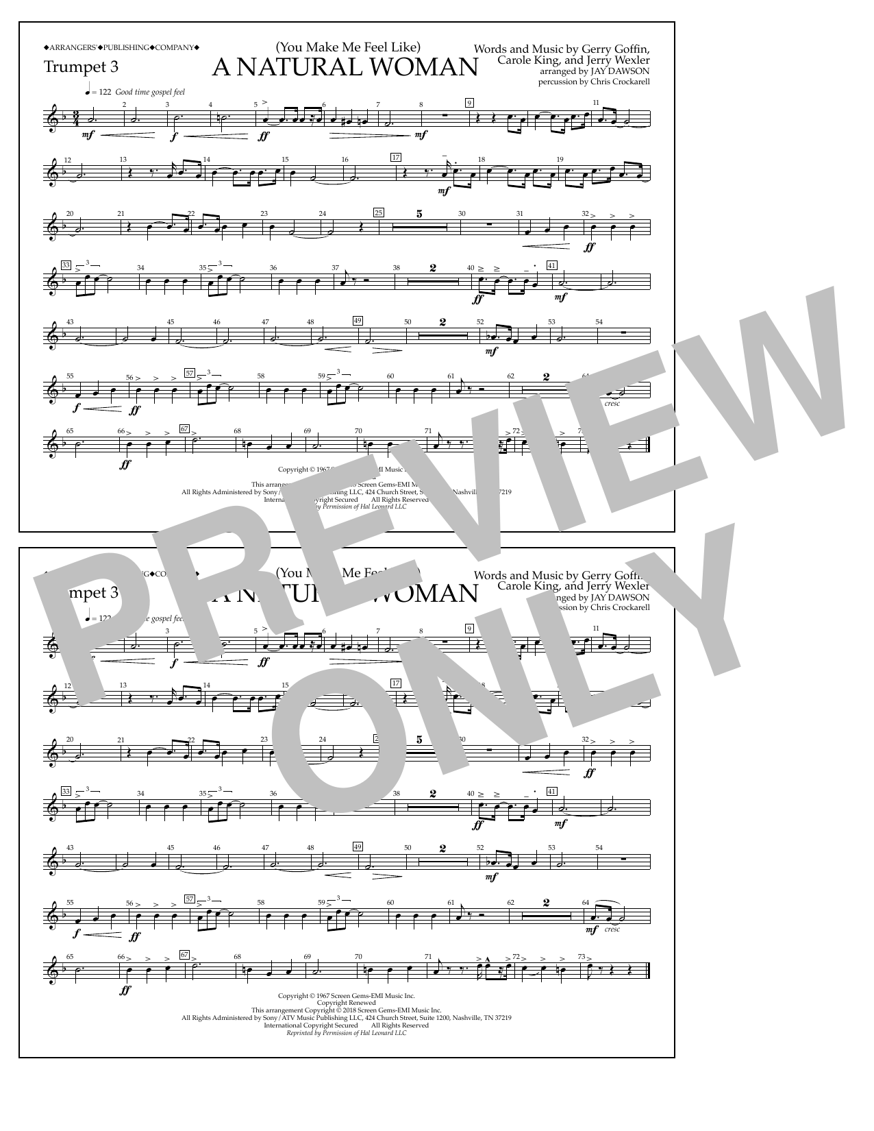 Download Aretha Franklin (You Make Me Feel Like) A Natural Woman (arr. Jay Dawson) - Trumpet 3 Sheet Music and learn how to play Marching Band PDF digital score in minutes