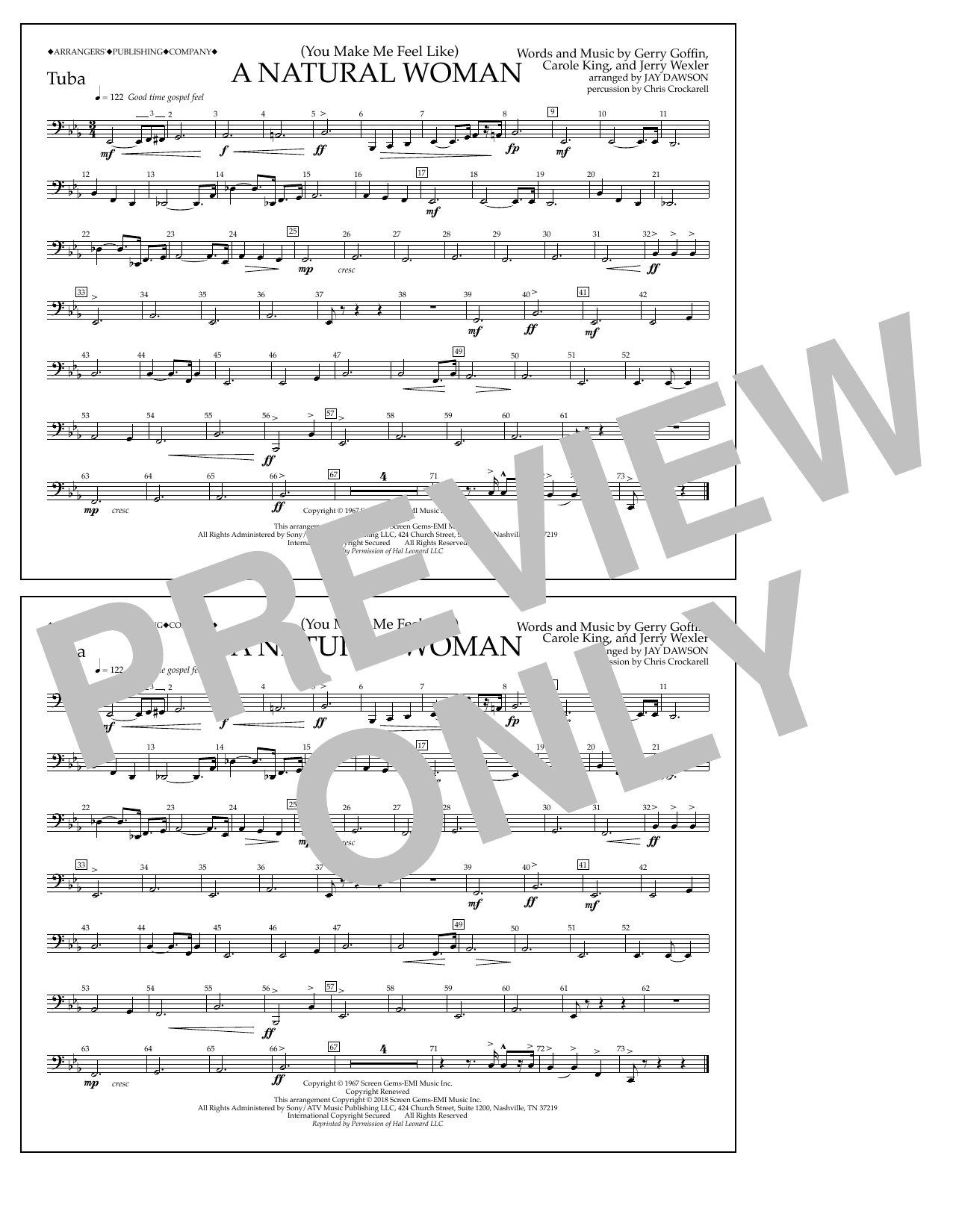 Download Aretha Franklin (You Make Me Feel Like) A Natural Woman (arr. Jay Dawson) - Tuba Sheet Music and learn how to play Marching Band PDF digital score in minutes