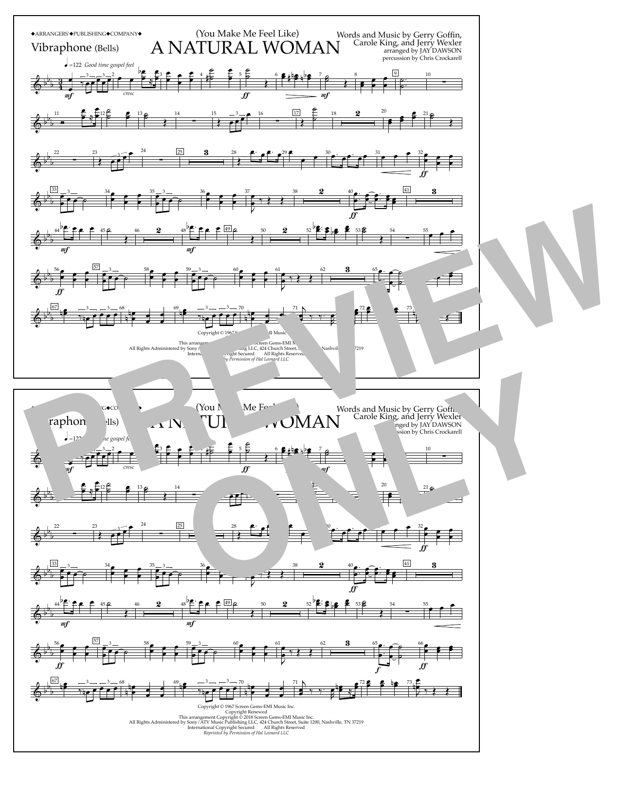 Download Aretha Franklin (You Make Me Feel Like) A Natural Woman (arr. Jay Dawson) - Vibraphone Sheet Music and learn how to play Marching Band PDF digital score in minutes