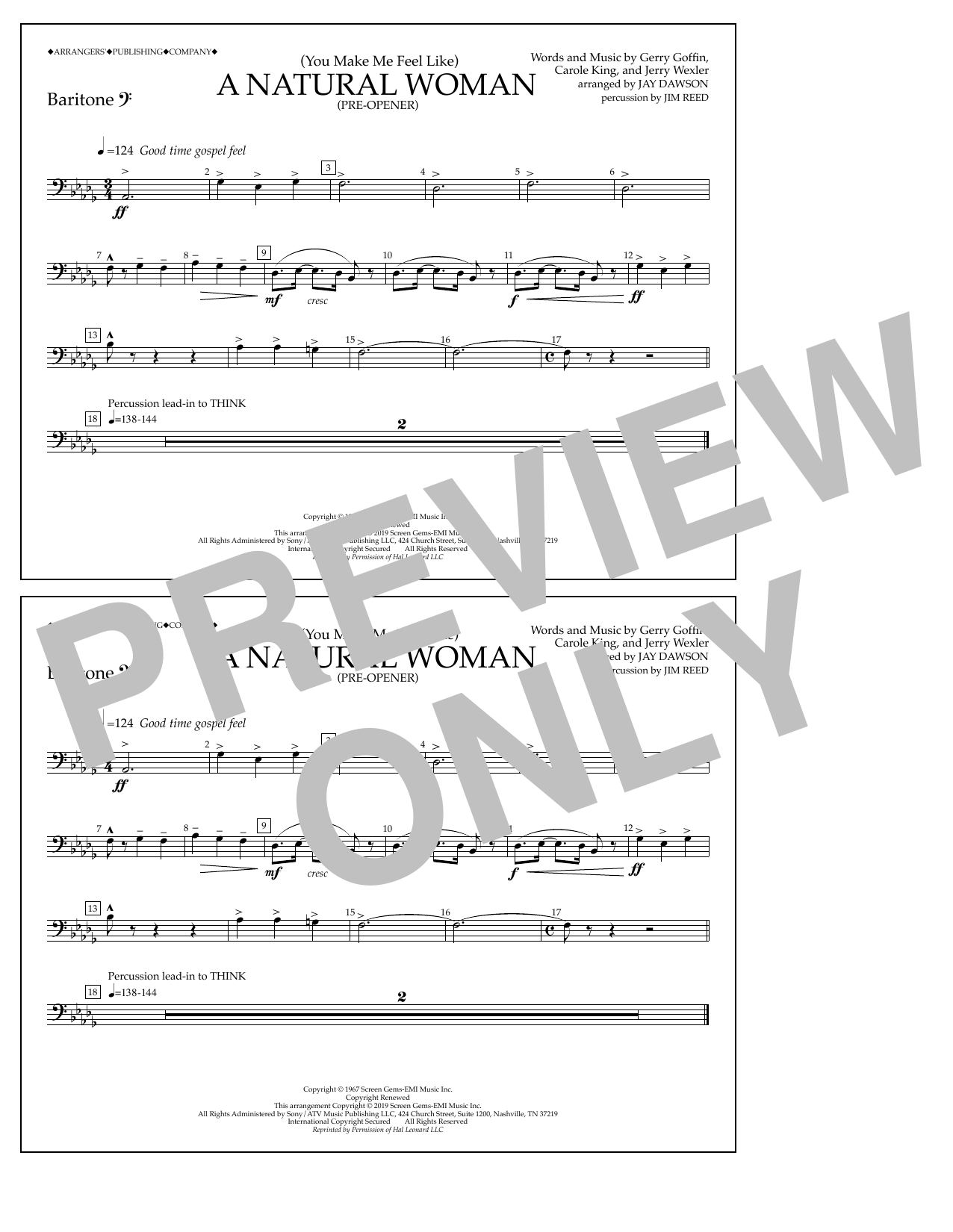 Download Aretha Franklin (You Make Me Feel Like) A Natural Woman (Pre-Opener) (arr. Jay Dawson) - Bariton Sheet Music and learn how to play Marching Band PDF digital score in minutes
