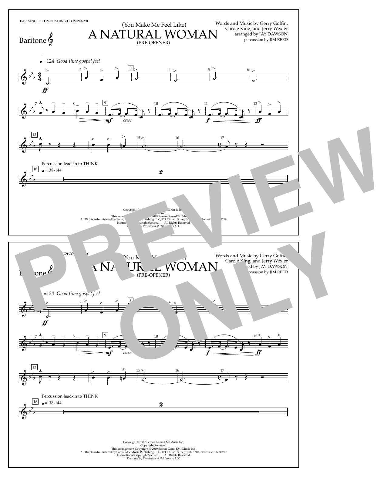 Download Aretha Franklin (You Make Me Feel Like) A Natural Woman (Pre-Opener) (arr. Jay Dawson) - Bariton Sheet Music and learn how to play Marching Band PDF digital score in minutes