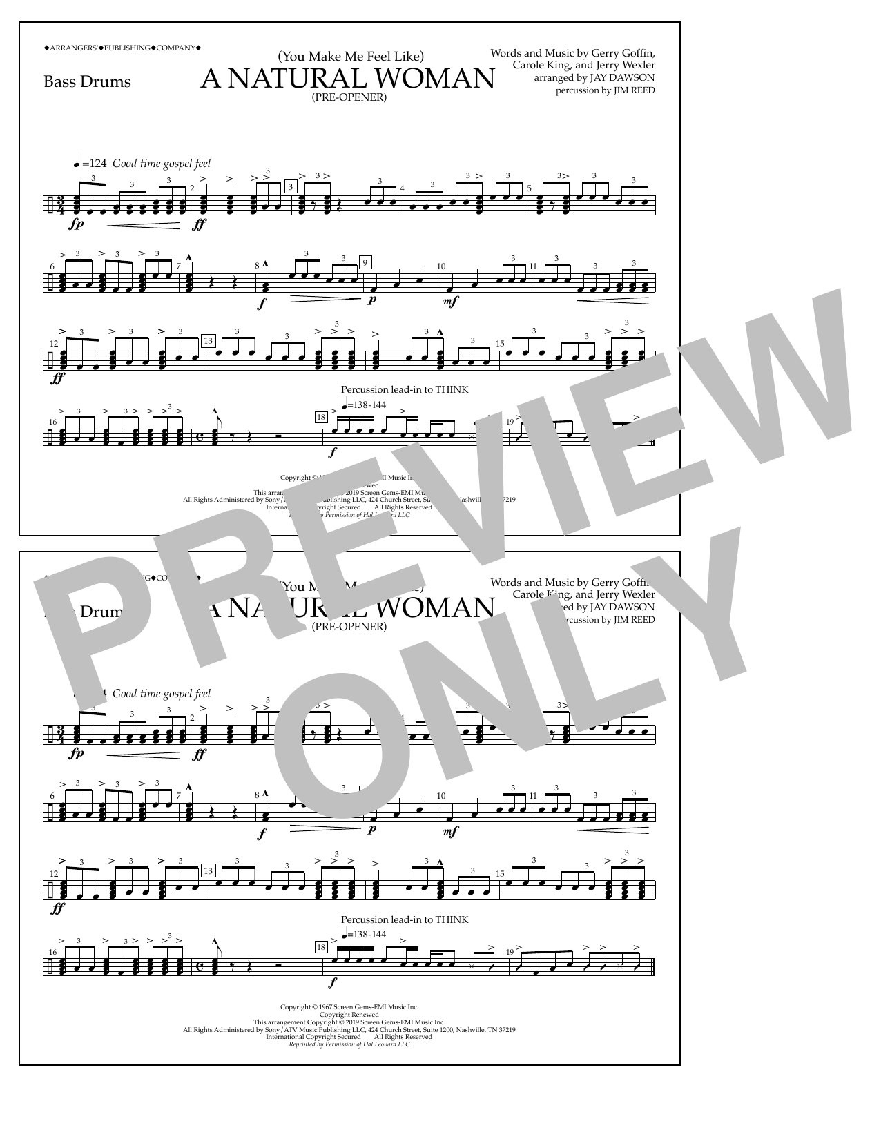 Download Aretha Franklin (You Make Me Feel Like) A Natural Woman (Pre-Opener) (arr. Jay Dawson) - Bass Dr Sheet Music and learn how to play Marching Band PDF digital score in minutes