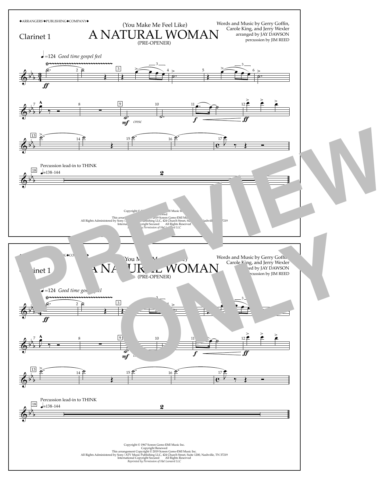 Download Aretha Franklin (You Make Me Feel Like) A Natural Woman (Pre-Opener) (arr. Jay Dawson) - Clarine Sheet Music and learn how to play Marching Band PDF digital score in minutes