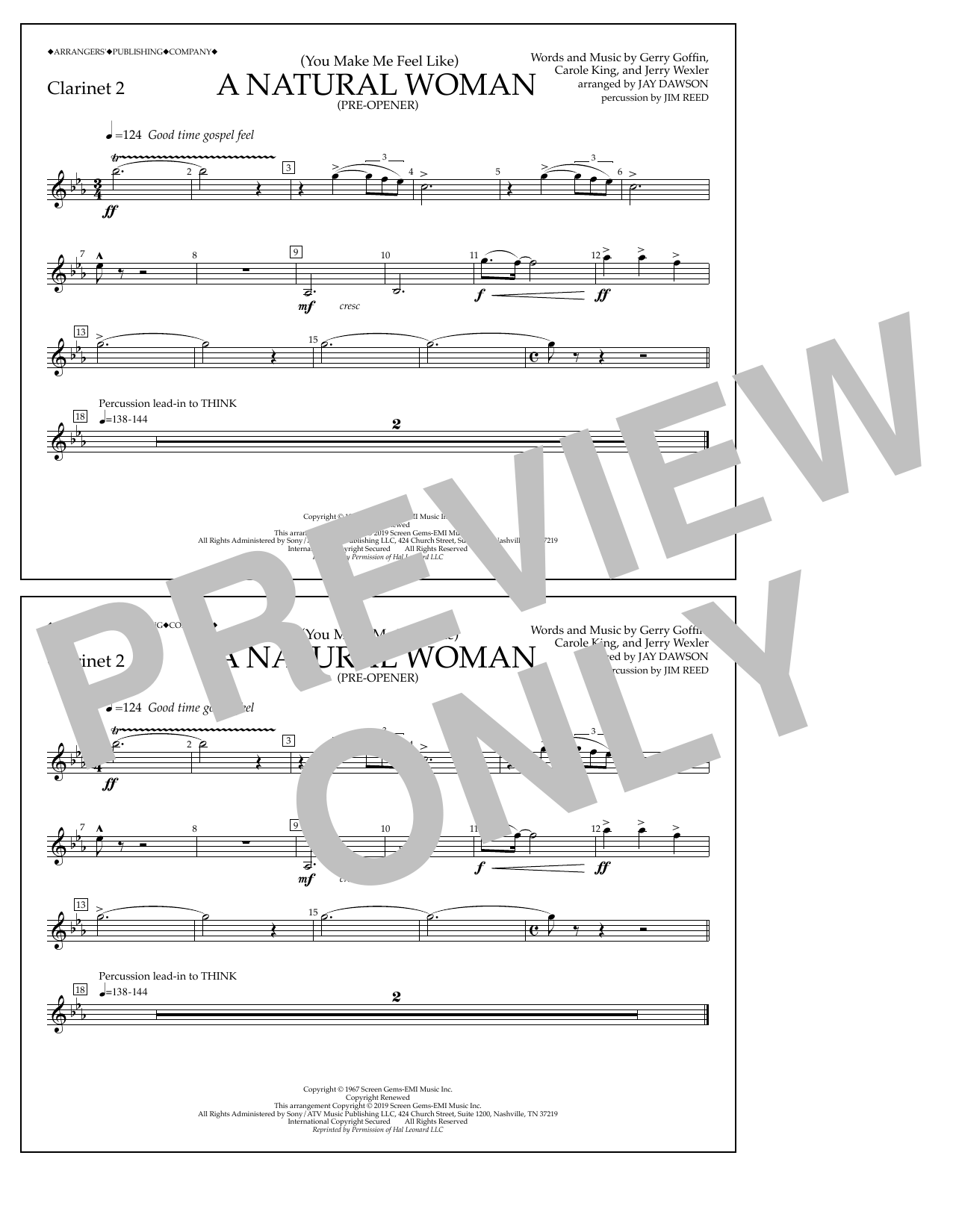 Download Aretha Franklin (You Make Me Feel Like) A Natural Woman (Pre-Opener) (arr. Jay Dawson) - Clarine Sheet Music and learn how to play Marching Band PDF digital score in minutes