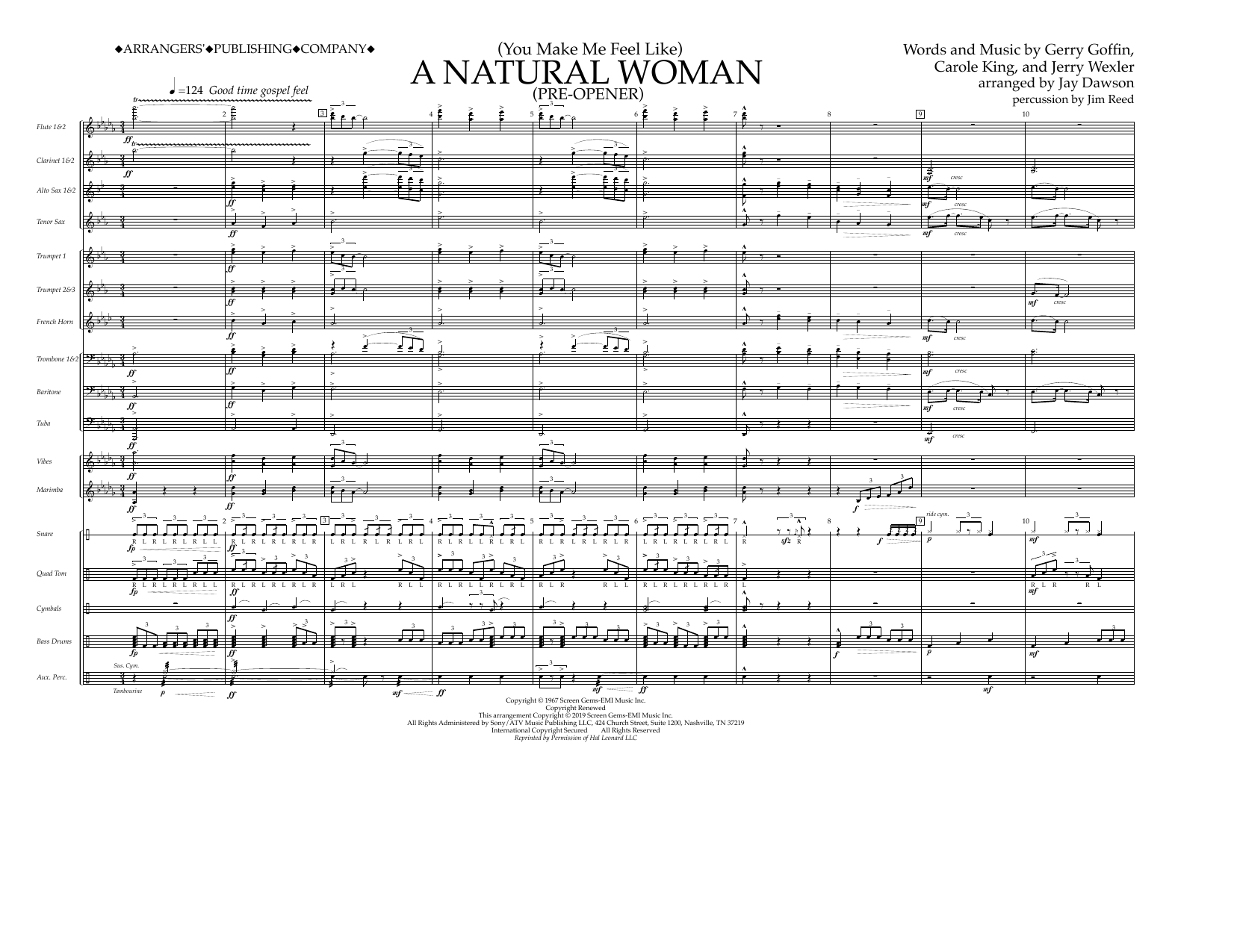 Download Aretha Franklin (You Make Me Feel Like) A Natural Woman (Pre-Opener) (arr. Jay Dawson) - Conduct Sheet Music and learn how to play Marching Band PDF digital score in minutes