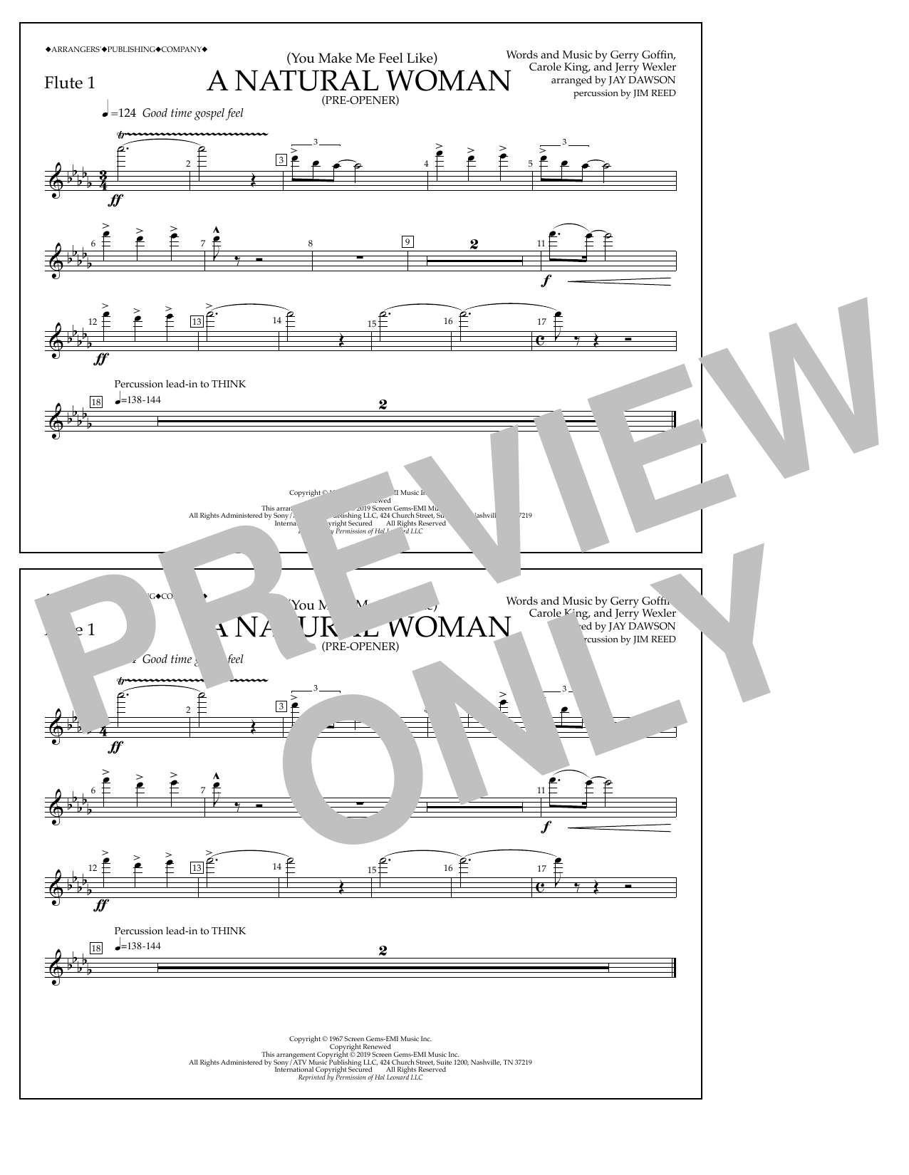 Download Aretha Franklin (You Make Me Feel Like) A Natural Woman (Pre-Opener) (arr. Jay Dawson) - Flute 1 Sheet Music and learn how to play Marching Band PDF digital score in minutes