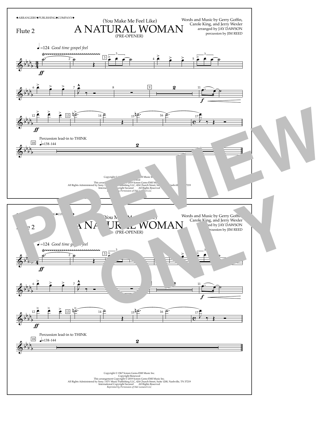 Download Aretha Franklin (You Make Me Feel Like) A Natural Woman (Pre-Opener) (arr. Jay Dawson) - Flute 2 Sheet Music and learn how to play Marching Band PDF digital score in minutes