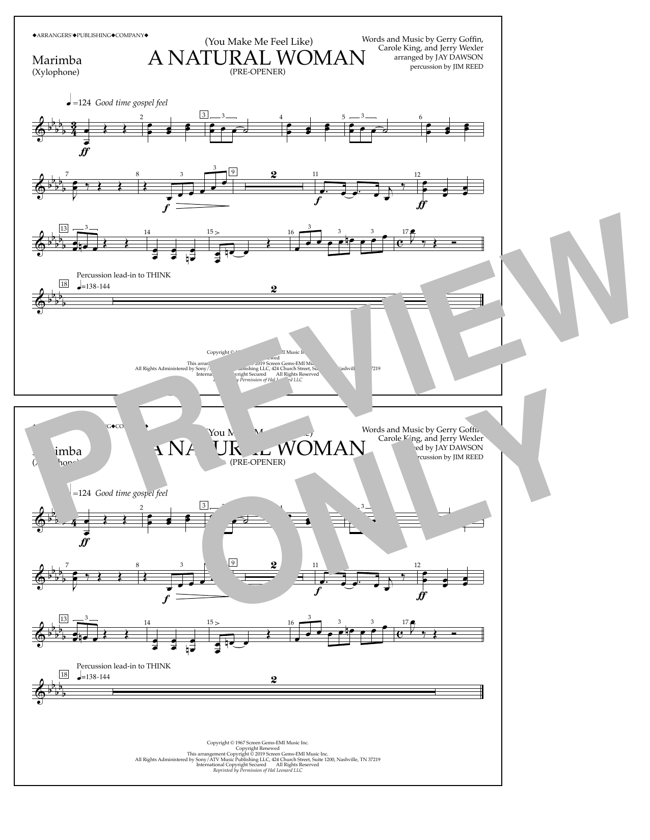 Download Aretha Franklin (You Make Me Feel Like) A Natural Woman (Pre-Opener) (arr. Jay Dawson) - Marimba Sheet Music and learn how to play Marching Band PDF digital score in minutes