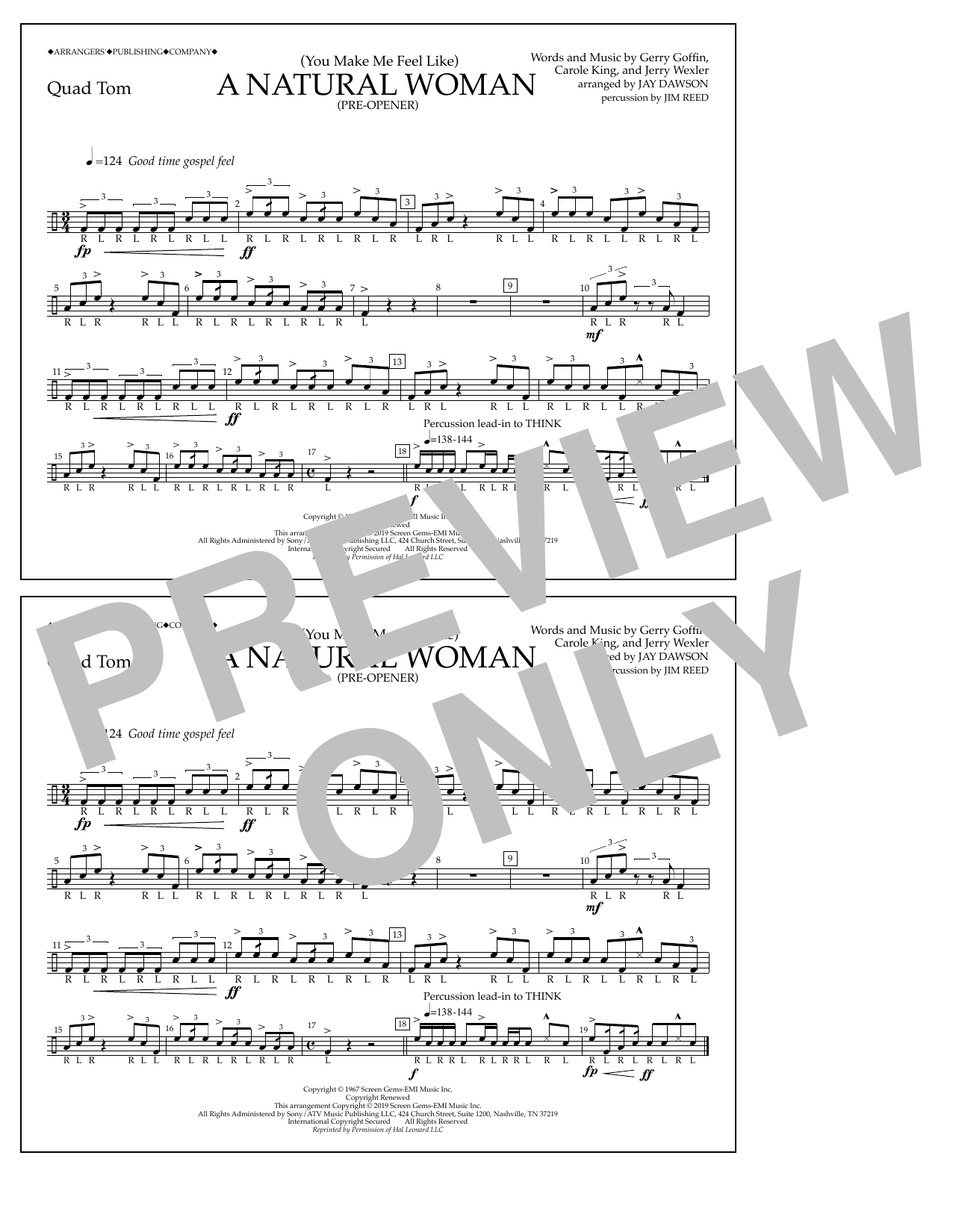Download Aretha Franklin (You Make Me Feel Like) A Natural Woman (Pre-Opener) (arr. Jay Dawson) - Quad To Sheet Music and learn how to play Marching Band PDF digital score in minutes