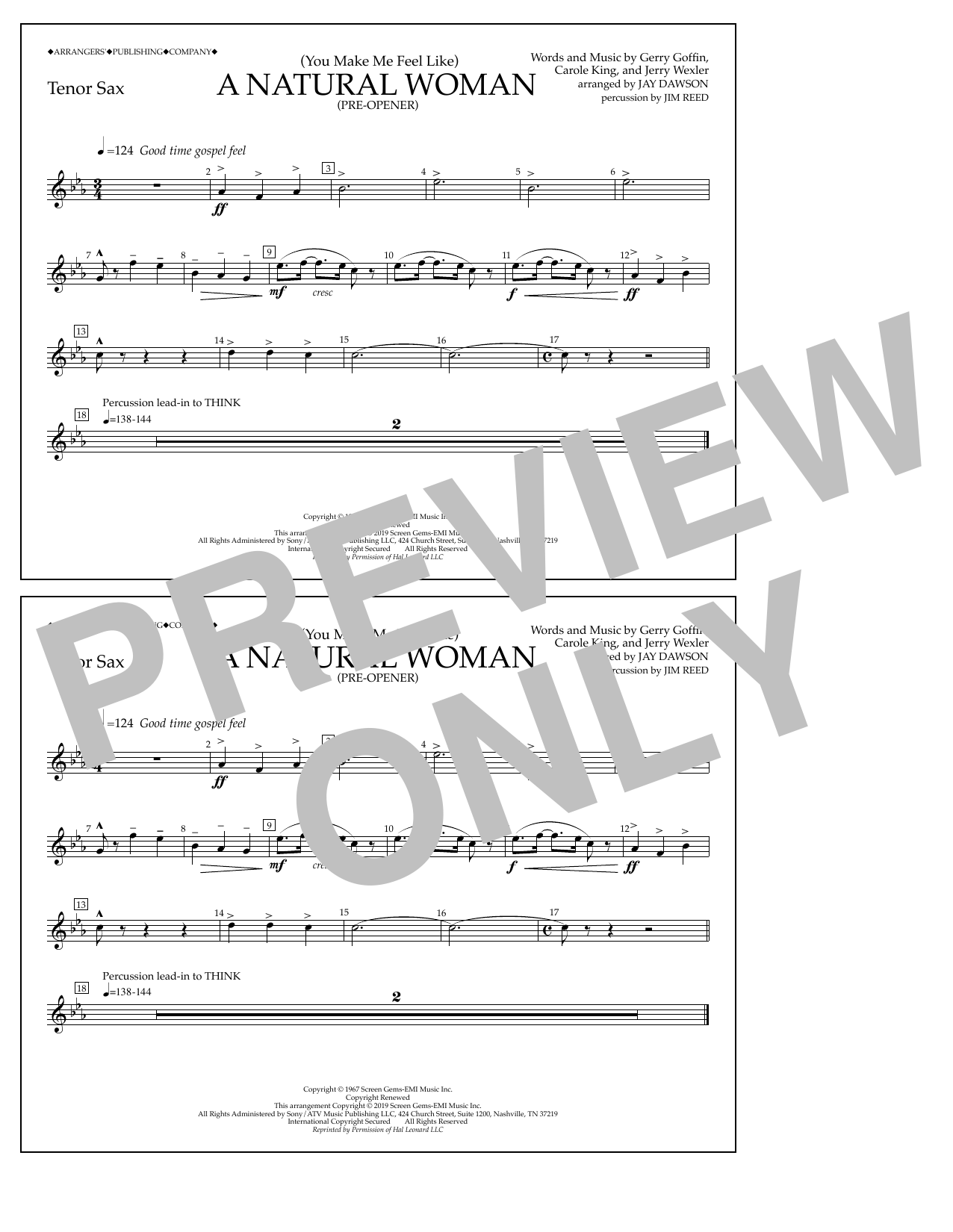 Download Aretha Franklin (You Make Me Feel Like) A Natural Woman (Pre-Opener) (arr. Jay Dawson) - Tenor S Sheet Music and learn how to play Marching Band PDF digital score in minutes