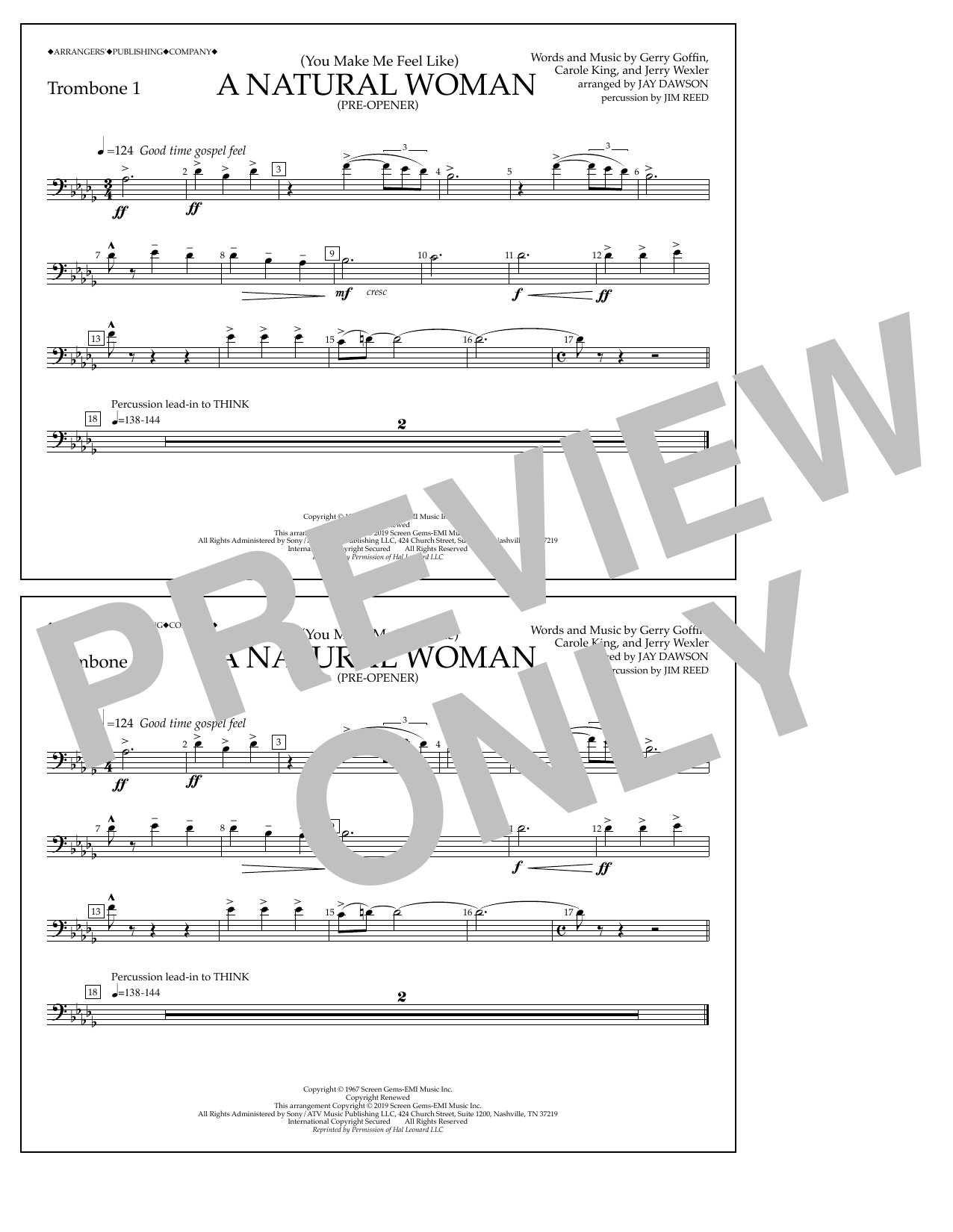 Download Aretha Franklin (You Make Me Feel Like) A Natural Woman (Pre-Opener) (arr. Jay Dawson) - Trombon Sheet Music and learn how to play Marching Band PDF digital score in minutes