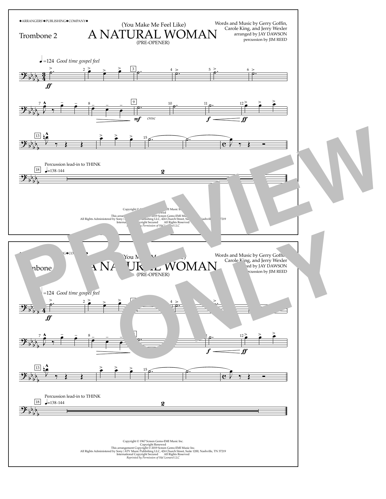 Download Aretha Franklin (You Make Me Feel Like) A Natural Woman (Pre-Opener) (arr. Jay Dawson) - Trombon Sheet Music and learn how to play Marching Band PDF digital score in minutes