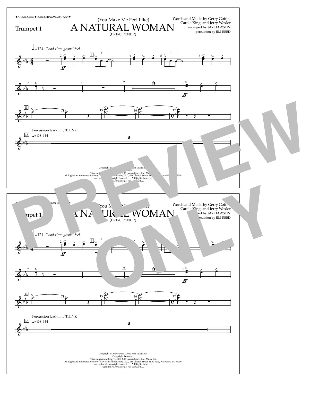 Download Aretha Franklin (You Make Me Feel Like) A Natural Woman (Pre-Opener) (arr. Jay Dawson) - Trumpet Sheet Music and learn how to play Marching Band PDF digital score in minutes