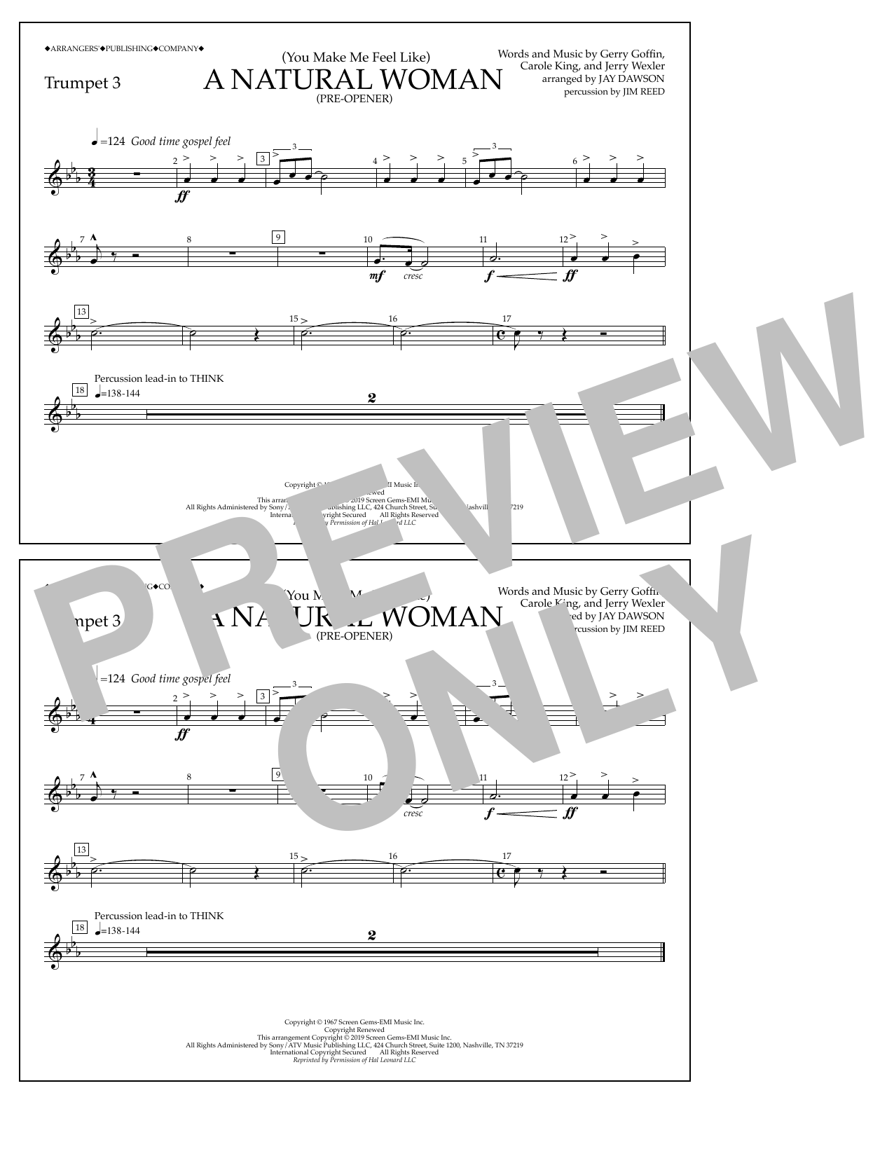Download Aretha Franklin (You Make Me Feel Like) A Natural Woman (Pre-Opener) (arr. Jay Dawson) - Trumpet Sheet Music and learn how to play Marching Band PDF digital score in minutes