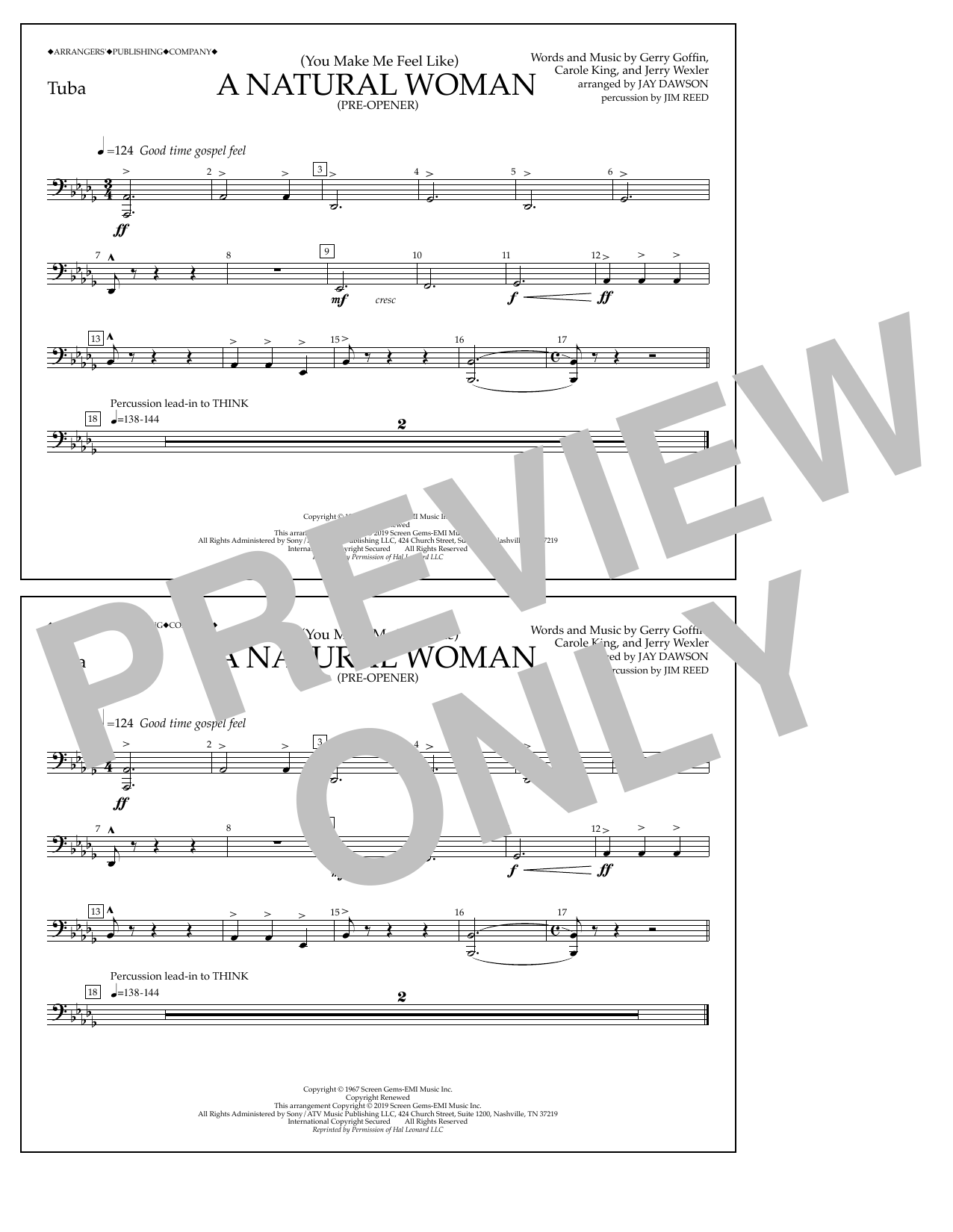 Download Aretha Franklin (You Make Me Feel Like) A Natural Woman (Pre-Opener) (arr. Jay Dawson) - Tuba Sheet Music and learn how to play Marching Band PDF digital score in minutes