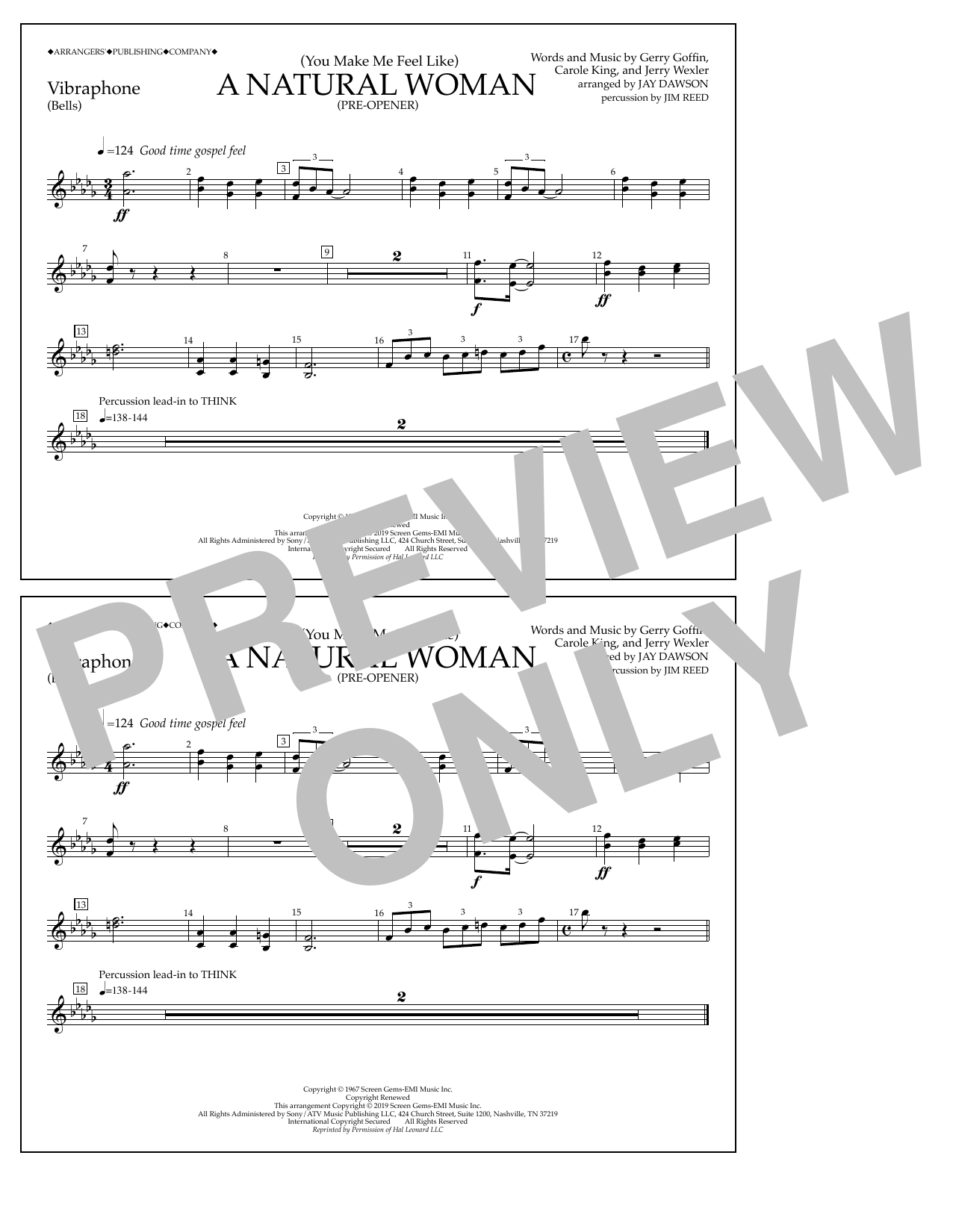 Download Aretha Franklin (You Make Me Feel Like) A Natural Woman (Pre-Opener) (arr. Jay Dawson) - Vibraph Sheet Music and learn how to play Marching Band PDF digital score in minutes