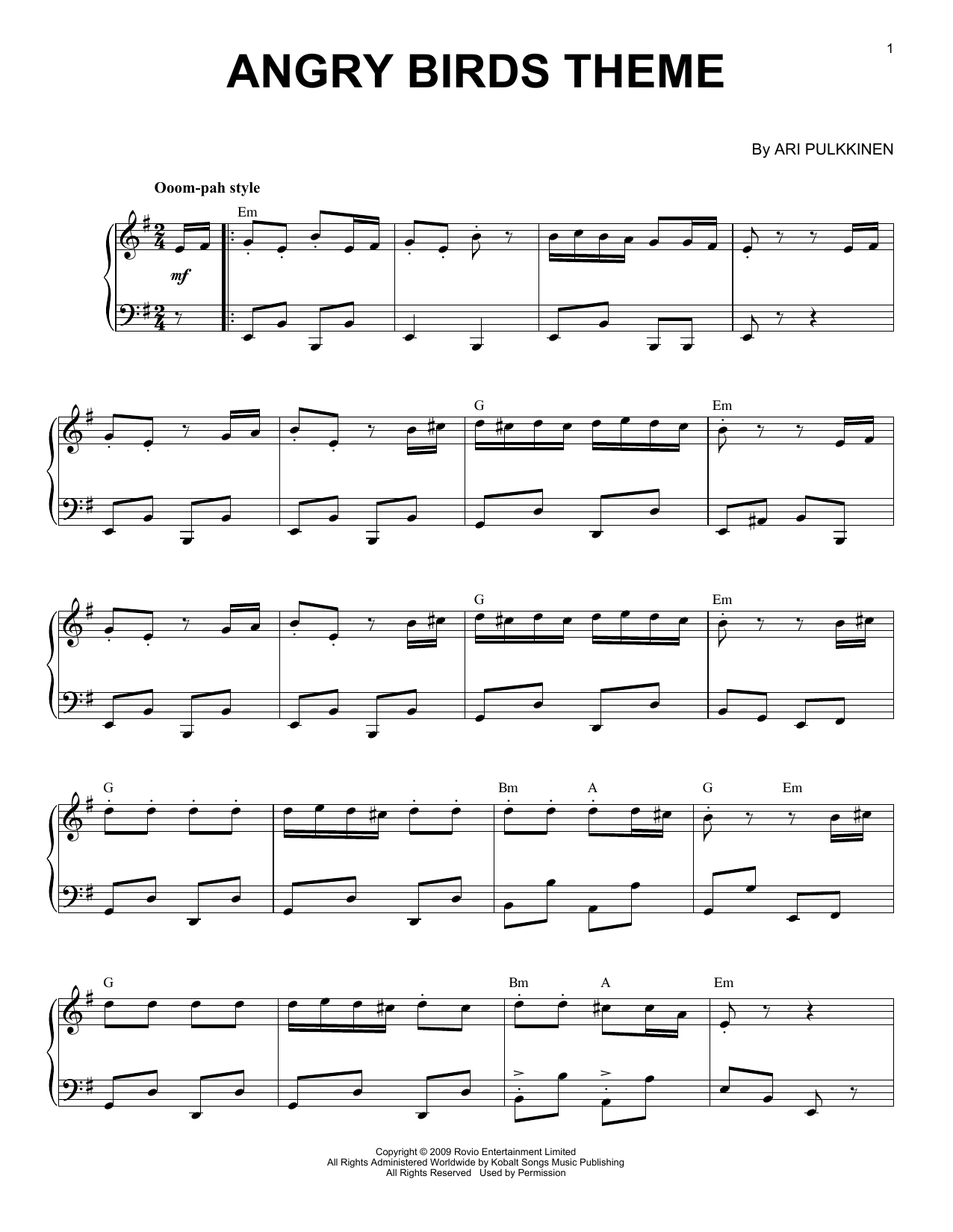 Download Ari Pulkkinen Angry Birds Theme Sheet Music and learn how to play Easy Piano PDF digital score in minutes